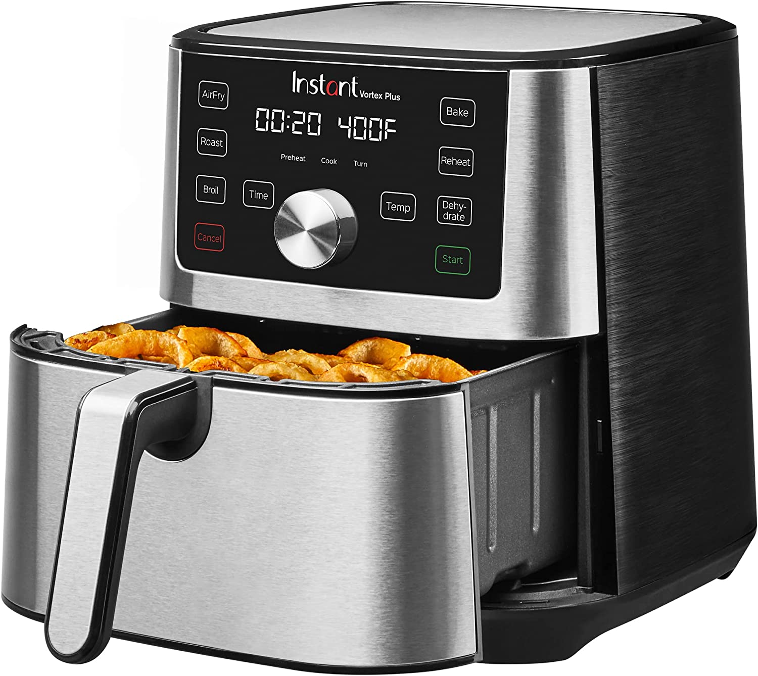 Instant Vortex Plus 6-in-1. 4QT Air Fryer Oven. From the Makers of Instant Pot with Customizable Smart Cooking Programs. Nonstick and Dishwasher-Safe Basket. App With Over 100 Recipes. Stainless Steel