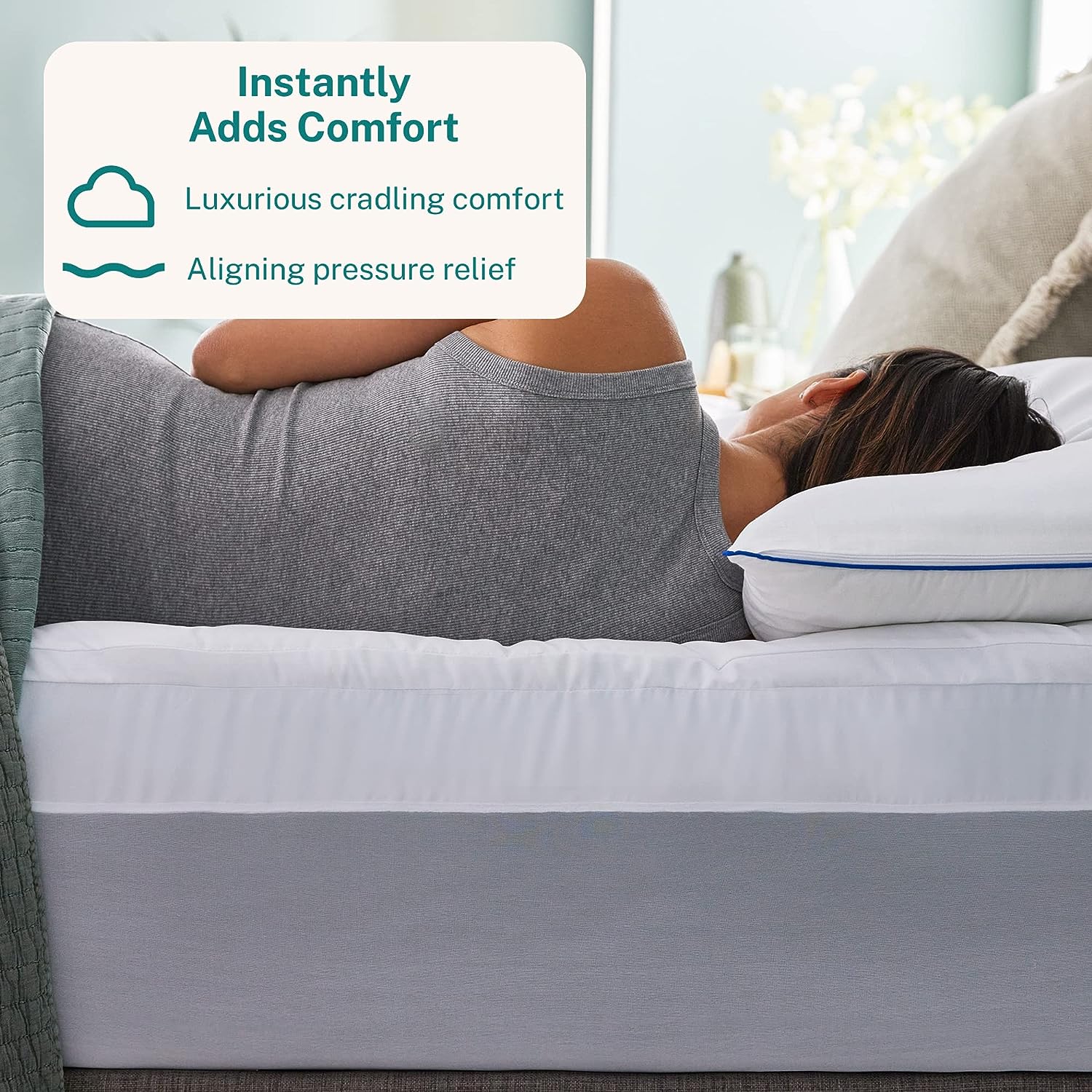 Sleep Innovations Dual Layer 4 Inch Memory Foam Mattress Topper. Twin Size. Ultra Soft Support. 3 Inch Cooling Gel Memory Foam Plus 1 Inch Fluffy Pillow Top Cover
