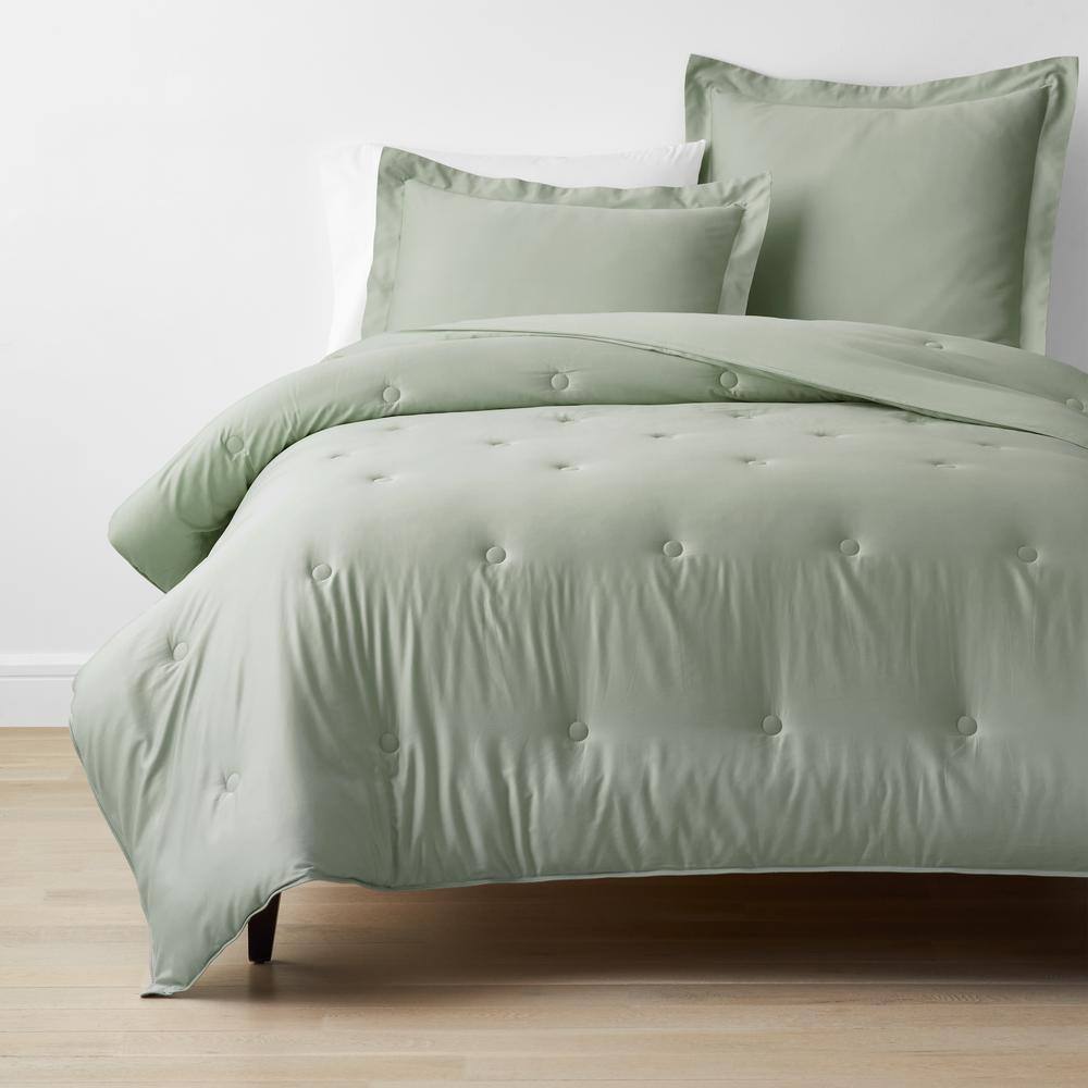 The Company Store  Tarragon Solid Rayon Made From Bamboo Cotton Sateen Tufted Queen Comforter - Queen/Tarragon