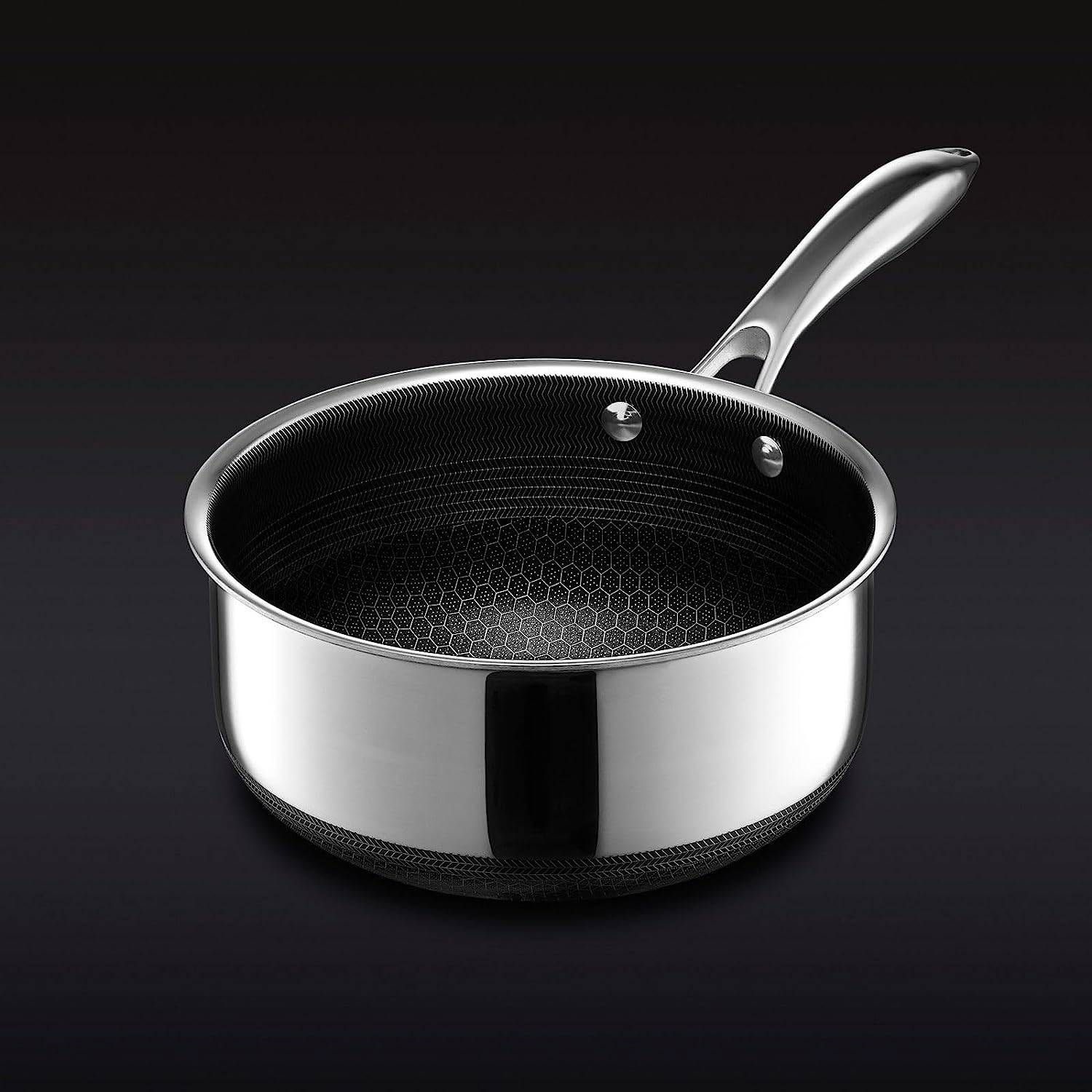 HexClad 3 Quart Hybrid Nonstick Saucepan and Lid. Dishwasher and Oven Friendly. Compatible with All Cooktops