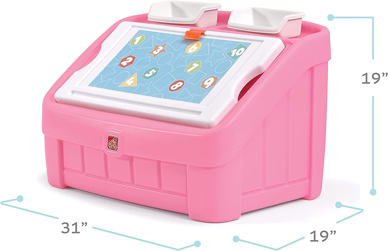 Step2 2-in-1 Toy Box and Kids Easel Lid. Pink – Create & Display Art on Kids Art Table Lid – Toy Chest Encourages Responsibility and Organization – Plastic Toy & Art Storage Container – Toy Storage