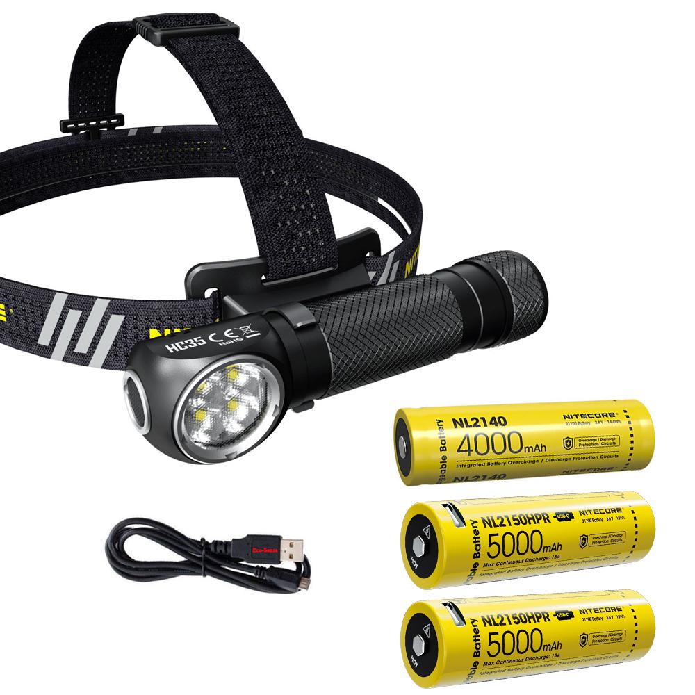 Nitecore HC35 Rechargeable LED Headlamp - 4 x CREE XP-G3 S3 w/2x NL2150HPR  and  NL2140 Rechargeable Li-ion Batteries