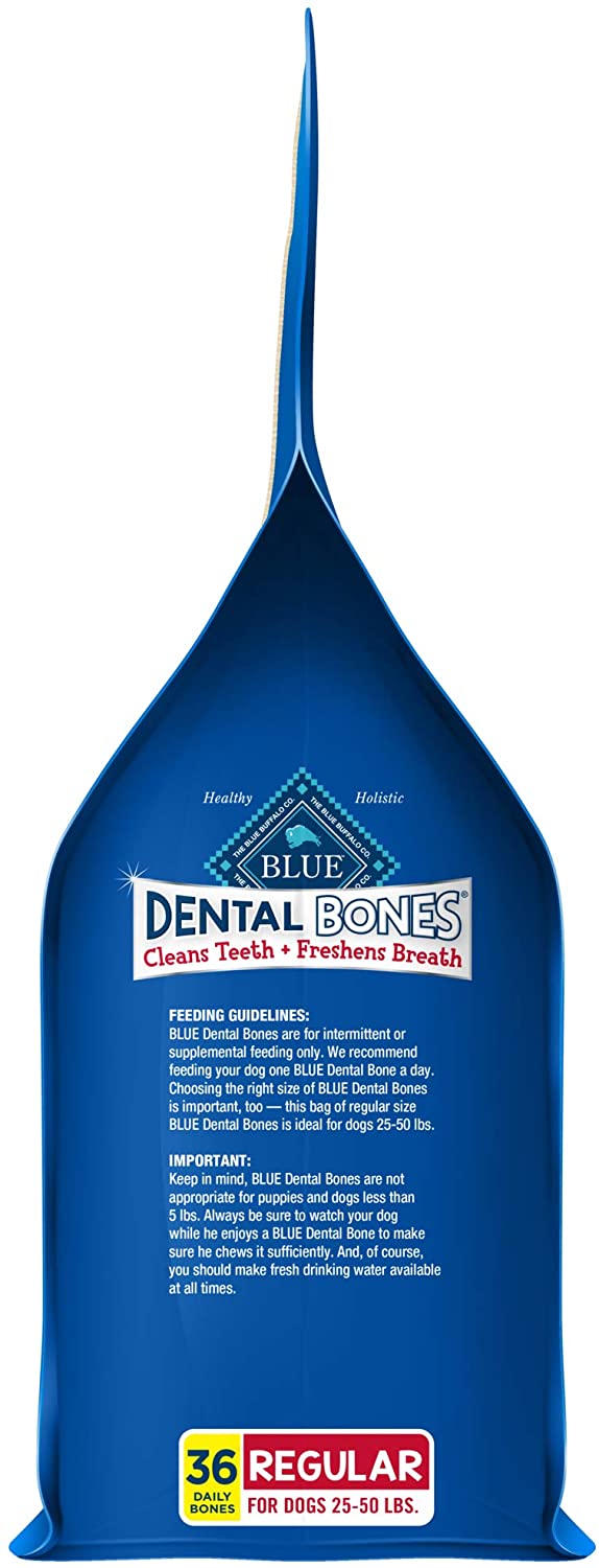 Blue Buffalo Dental Bones Natural Adult Dental Chew Dog Food Treats. Regular Bones