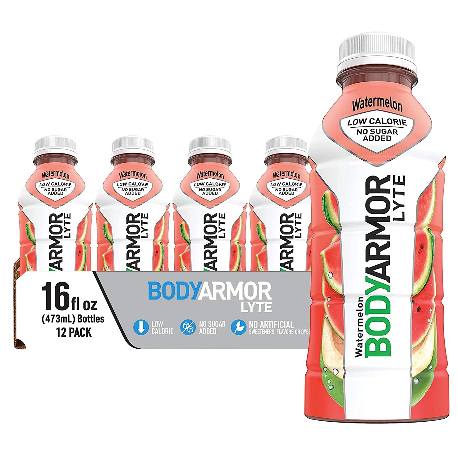 BODYARMOR LYTE Sports Drink Low-Calorie Sports Beverage. Watermelon. Natural Flavors With Vitamins. 16 Fl Oz (Pack of 12)