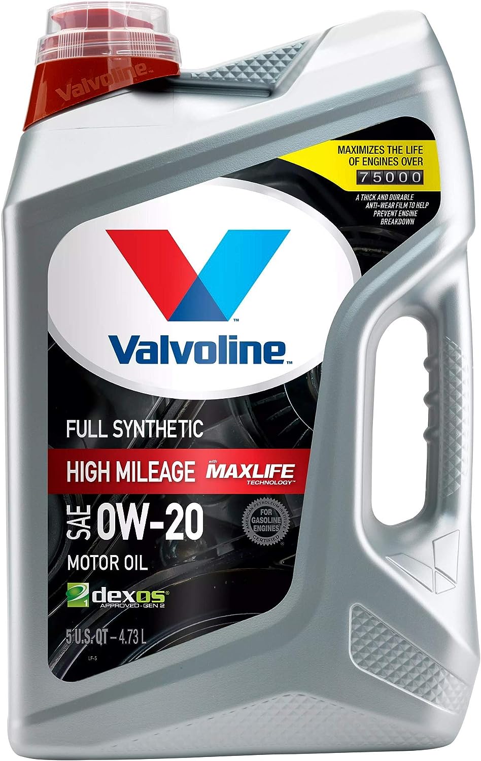 Valvoline Full Synthetic High Mileage with MaxLife Technology SAE 0W-20 Motor Oil 5 QT. Case of 3
