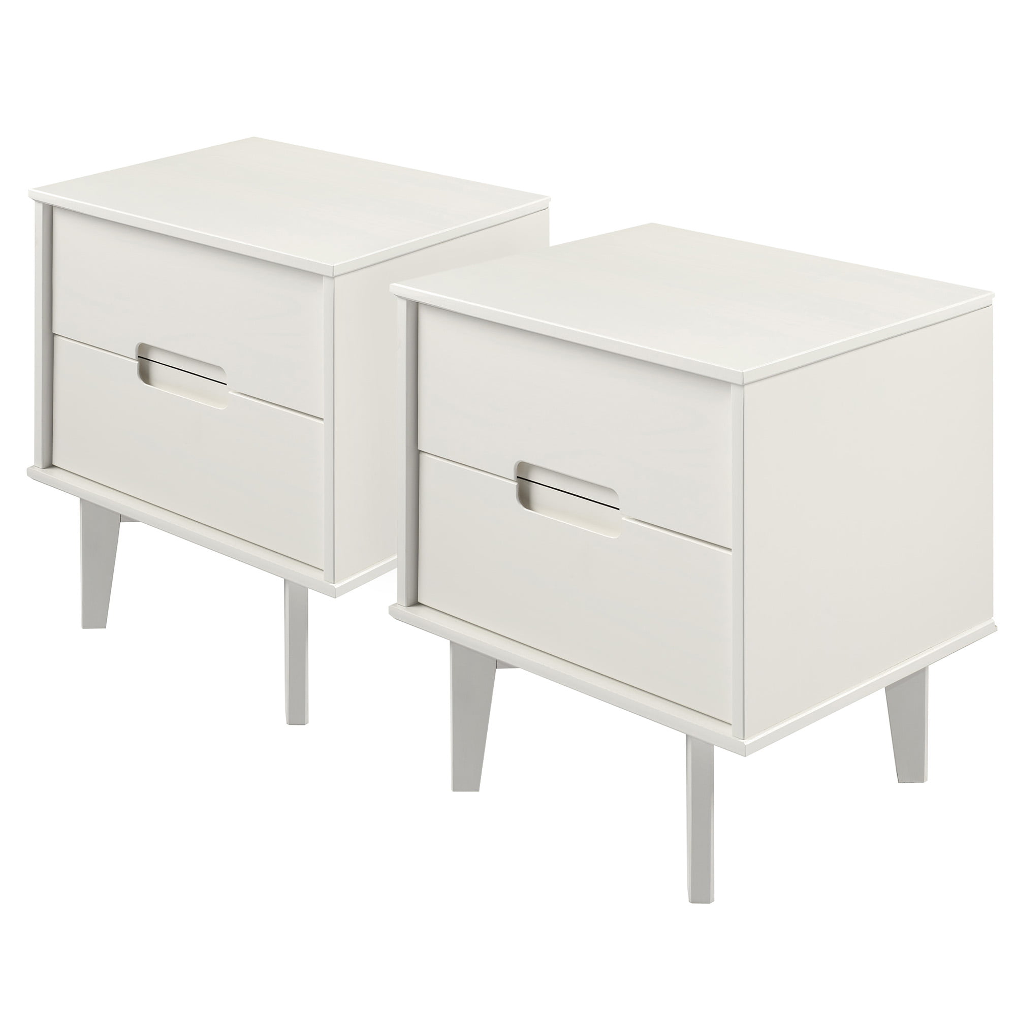 Bellamy Studios Mid-Century Modern 2-Drawer Solid Wood Nightstands. White. Set of 2