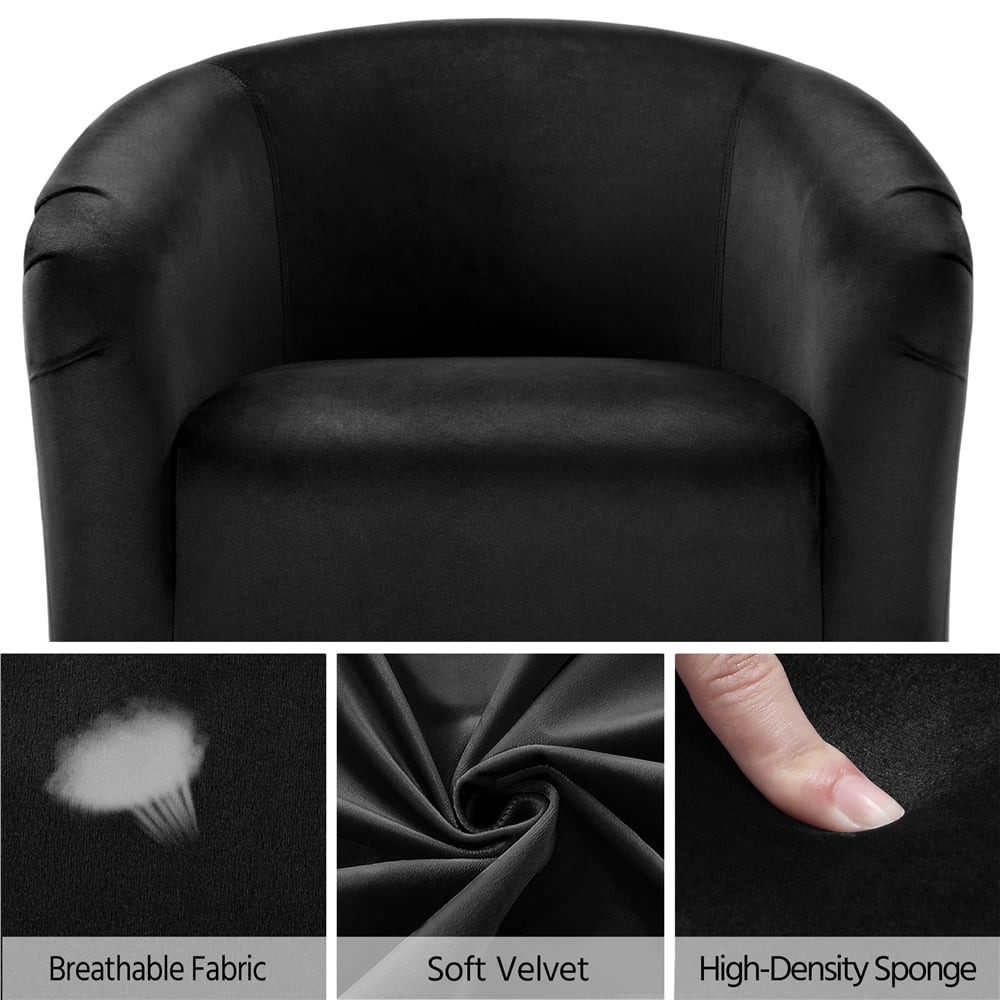 Easyfashion Upholstered Barrel Arm Accent Tub Chair. Black Velvet