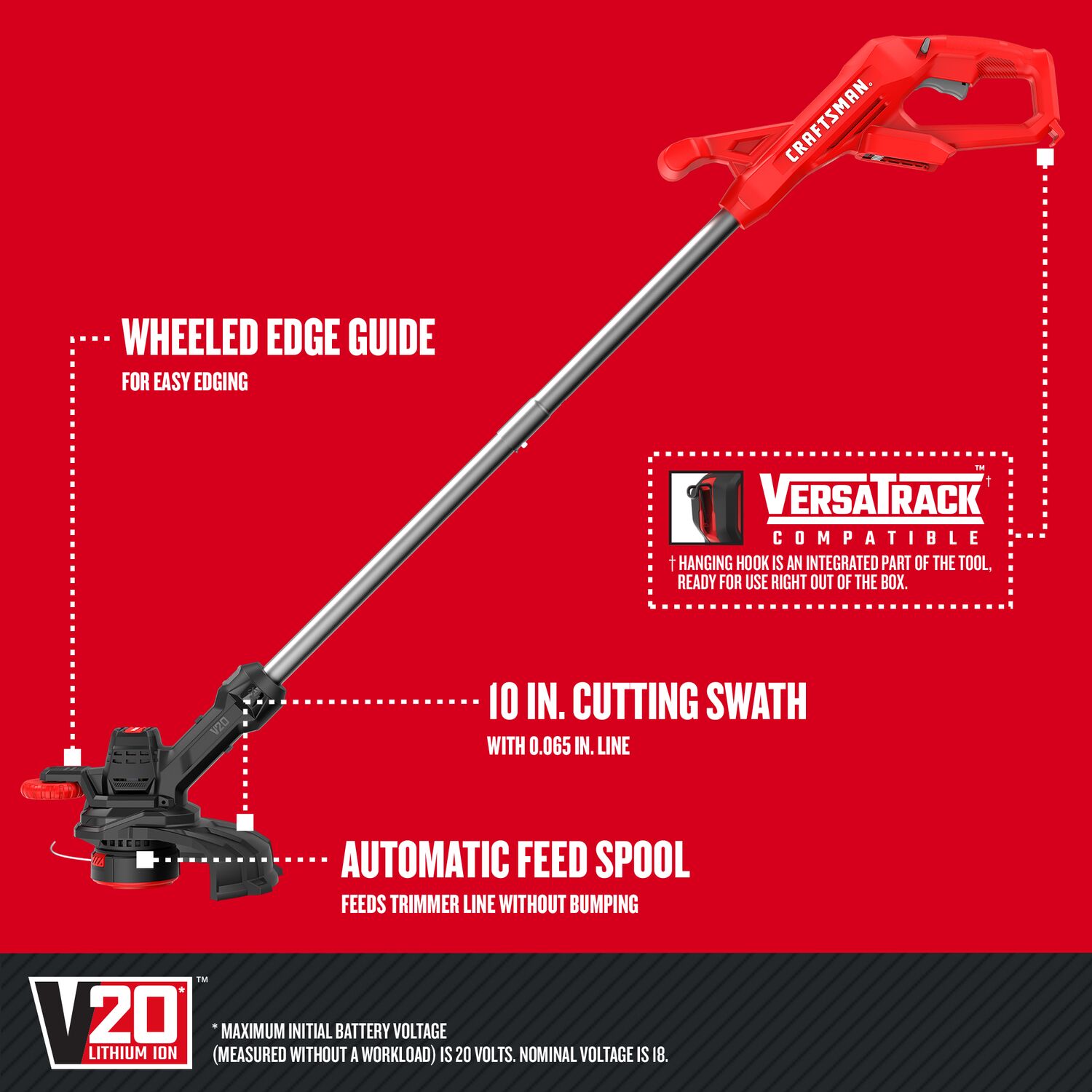 CRAFTSMAN 20-volt Max 10-in Straight Battery String Trimmer with Edger Conversion Capable 2 Ah (Battery and Charger Included)