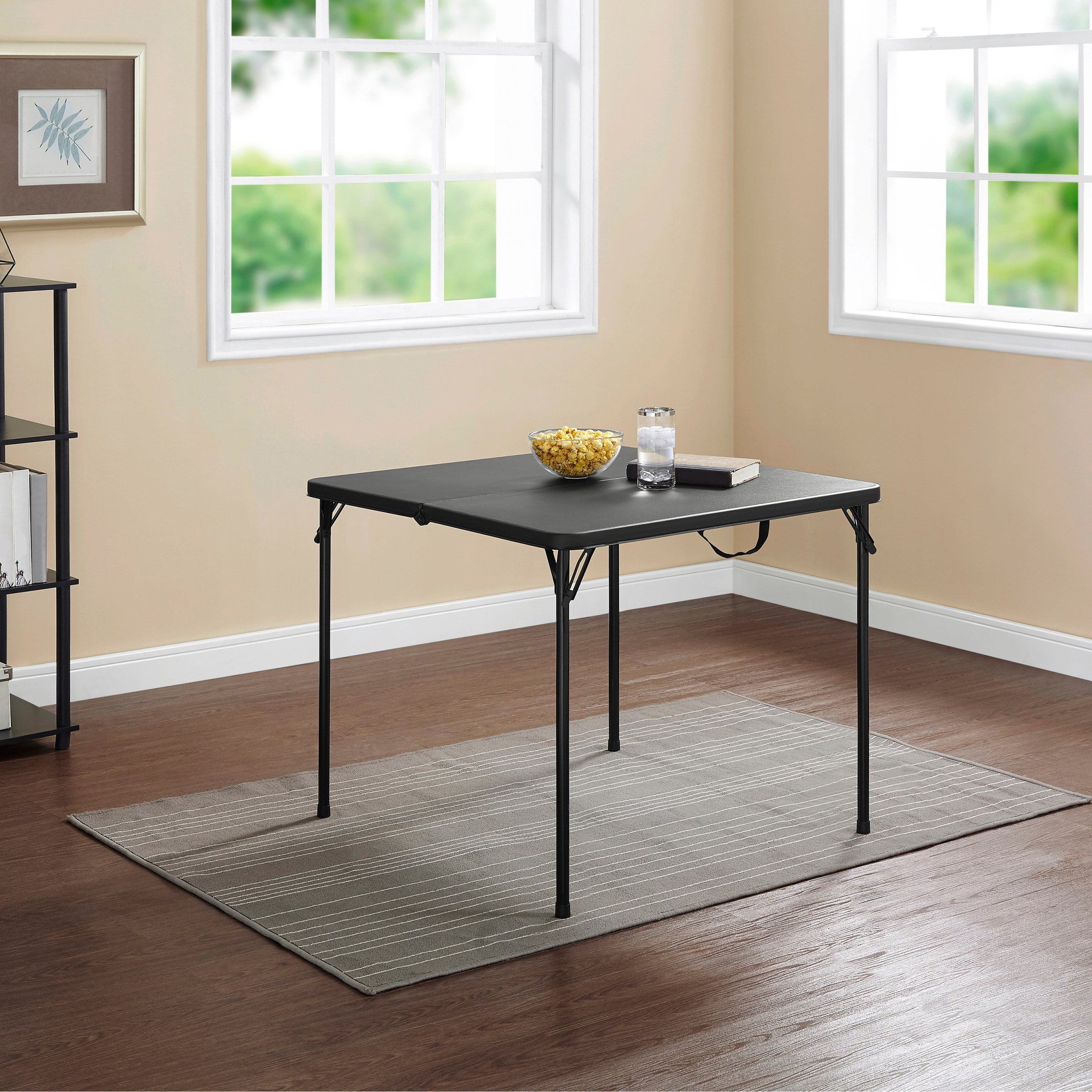 Mainstays 34″ Square Resin Fold-in-Half Table. Rich Black