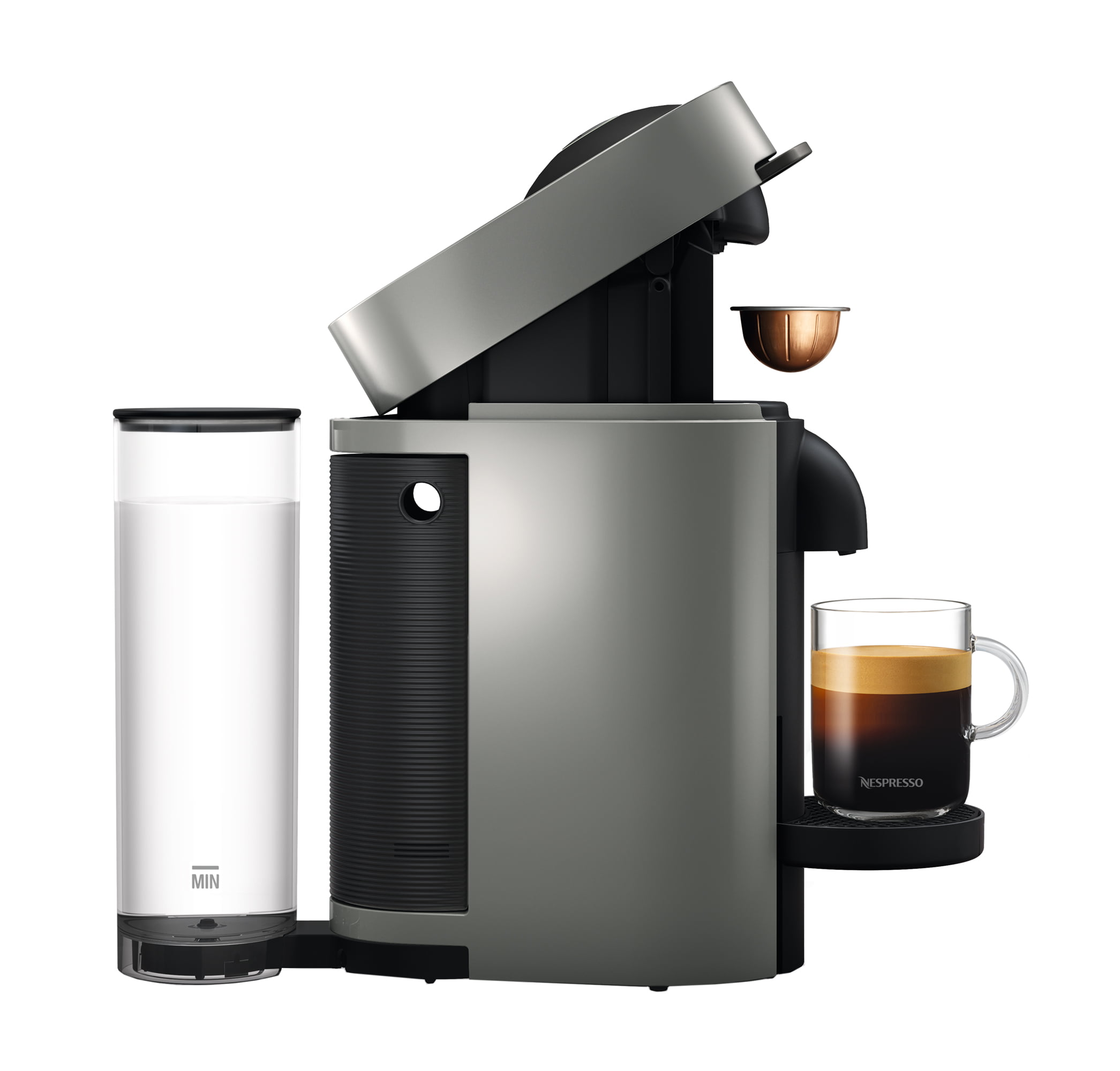 Nespresso VertuoPlus Coffee and Espresso Maker Bundle with Aeroccino Milk Frothier by De-Longhi. Grey