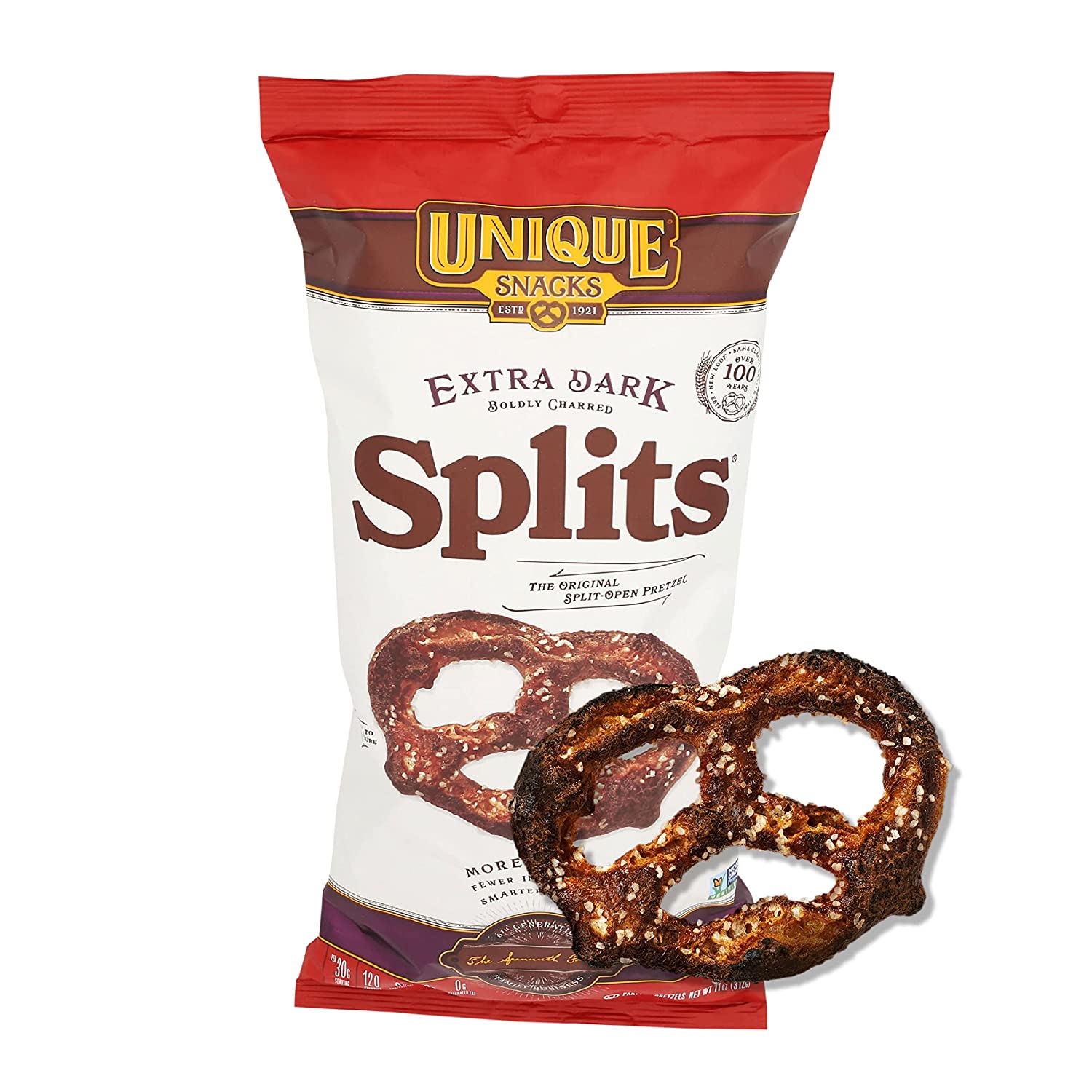 Unique Snacks Extra Dark Splits Pretzels. Delicious Vegan. Homestyle Baked. Certified OU Kosher and Non-GMO. No Artificial Flavor. 11 Oz Bags (Pack of 12)