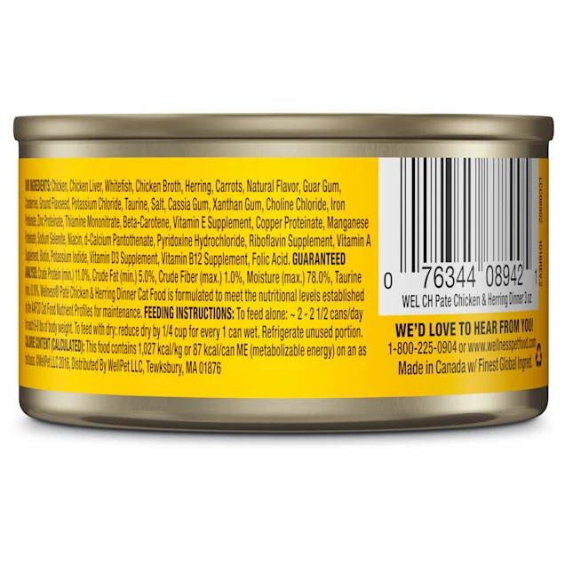 Wellness Complete Health Natural Grain Free Chicken & Herring Pate Wet Cat Food. 3 oz.. Case of 12