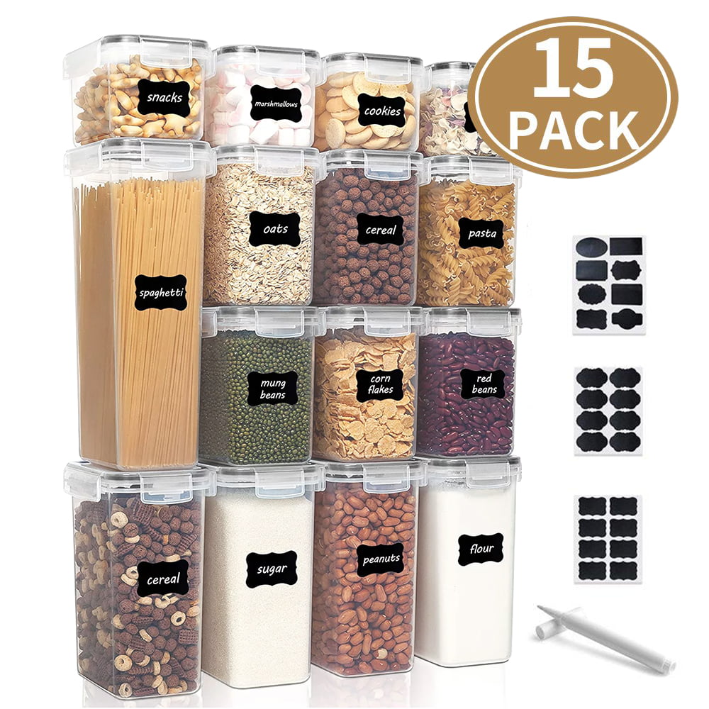 WEPSEN Airtight Food Storage Containers Set with Lids. 15 Pieces Kitchen Pantry Organization and BPA Free Plastic Canisters Include 24 Labels