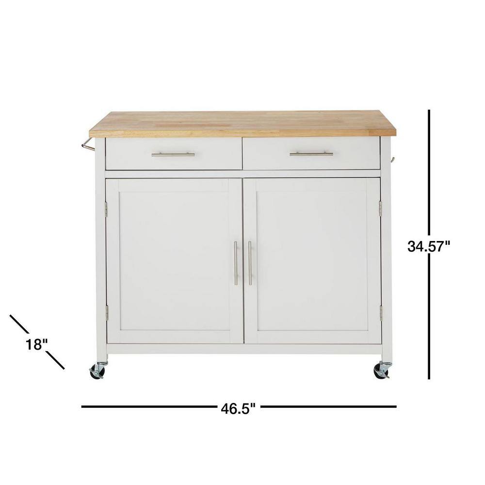 StyleWell  Glenville Cream White Rolling Kitchen Cart with Butcher Block Top and Double-Drawer Storage (42″ W)