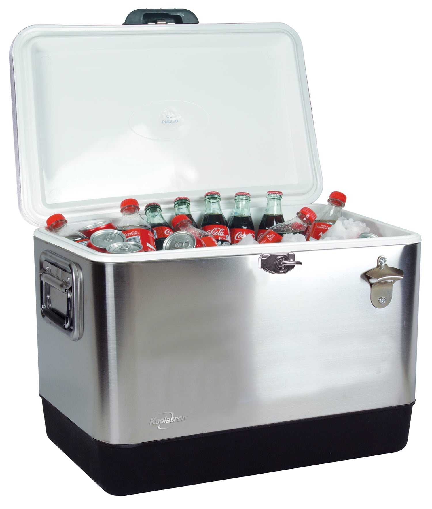 Koolatron Stainless Steel Ice Chest Beverage Cooler with Bottle Opener 51 L / 54 Quart 85 Can Capacity for Camping. Beach. RV. BBQs. Tailgating. Fishing