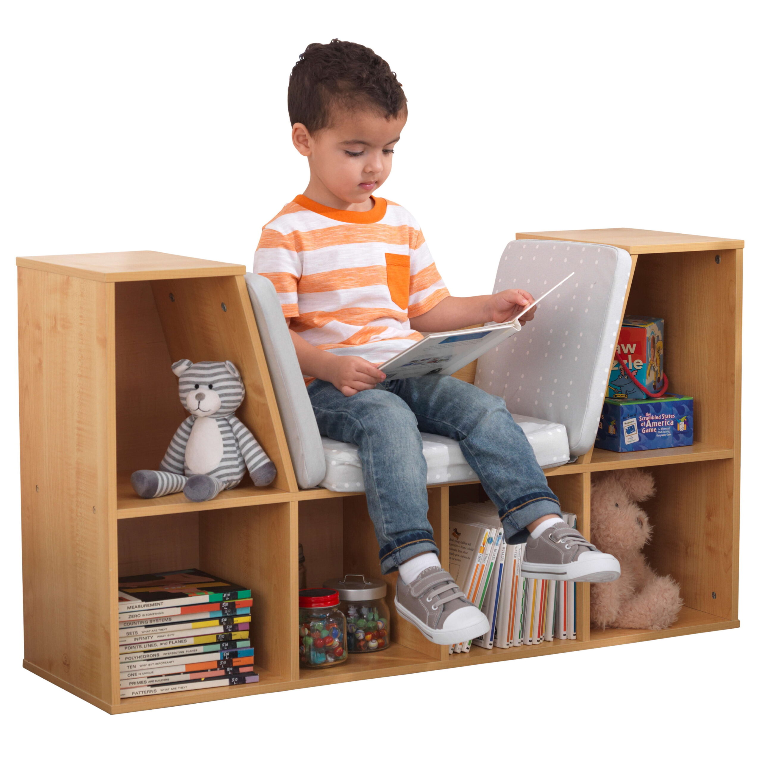 KidKraft Bookcase with Reading Nook. 6 Shelves. Natural