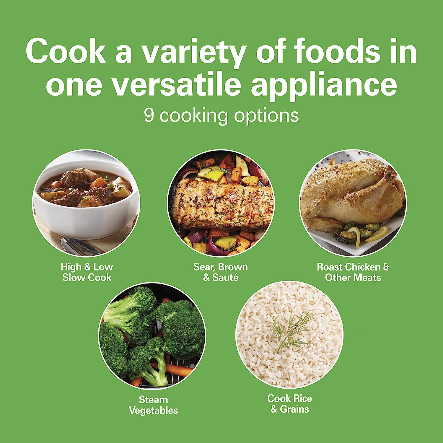 Hamilton Beach 9-in-1 Digital Programmable Slow Cooker with 6 quart Nonstick Crock. Sear. Saute. Steam. Rice Functions. Stainless Steel (33065)