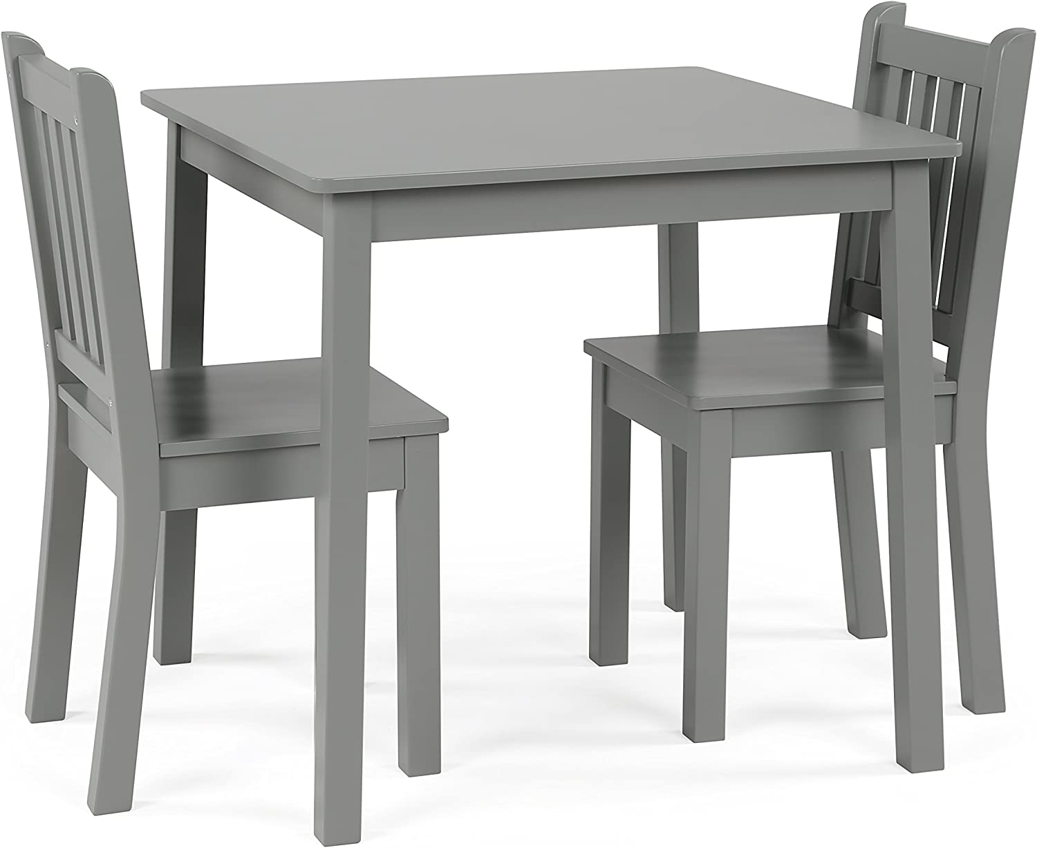 Humble Crew. Grey Kids Wood Table and 2 Chairs Set. Square