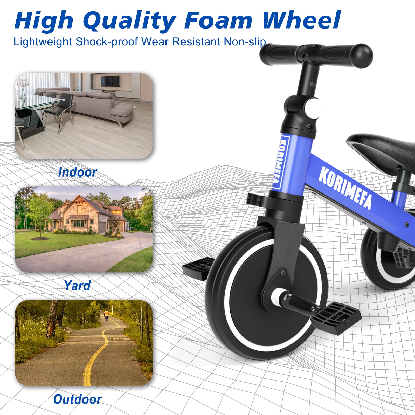 KORIMEFA 3 in 1 Kids Tricycle for 1-4 year olds. Toddler Bike Kids Trike for Balance Training. Baby Bike for Boy Girl