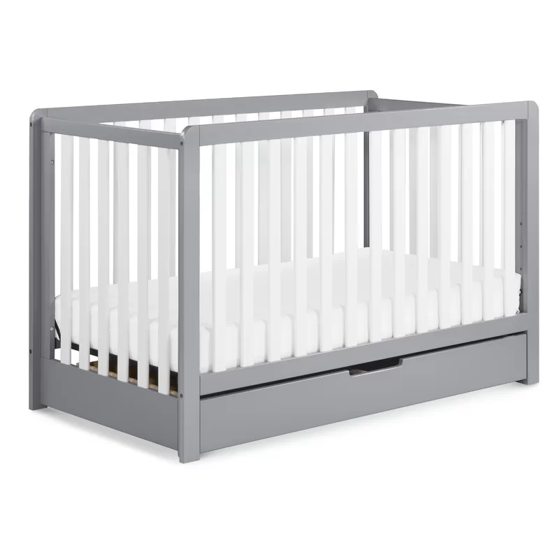 Carter-s by DaVinci Colby 4-in-1 Convertible Crib with Trundle Drawer in Grey and White. Greenguard Gold Certified. Undercrib Storage