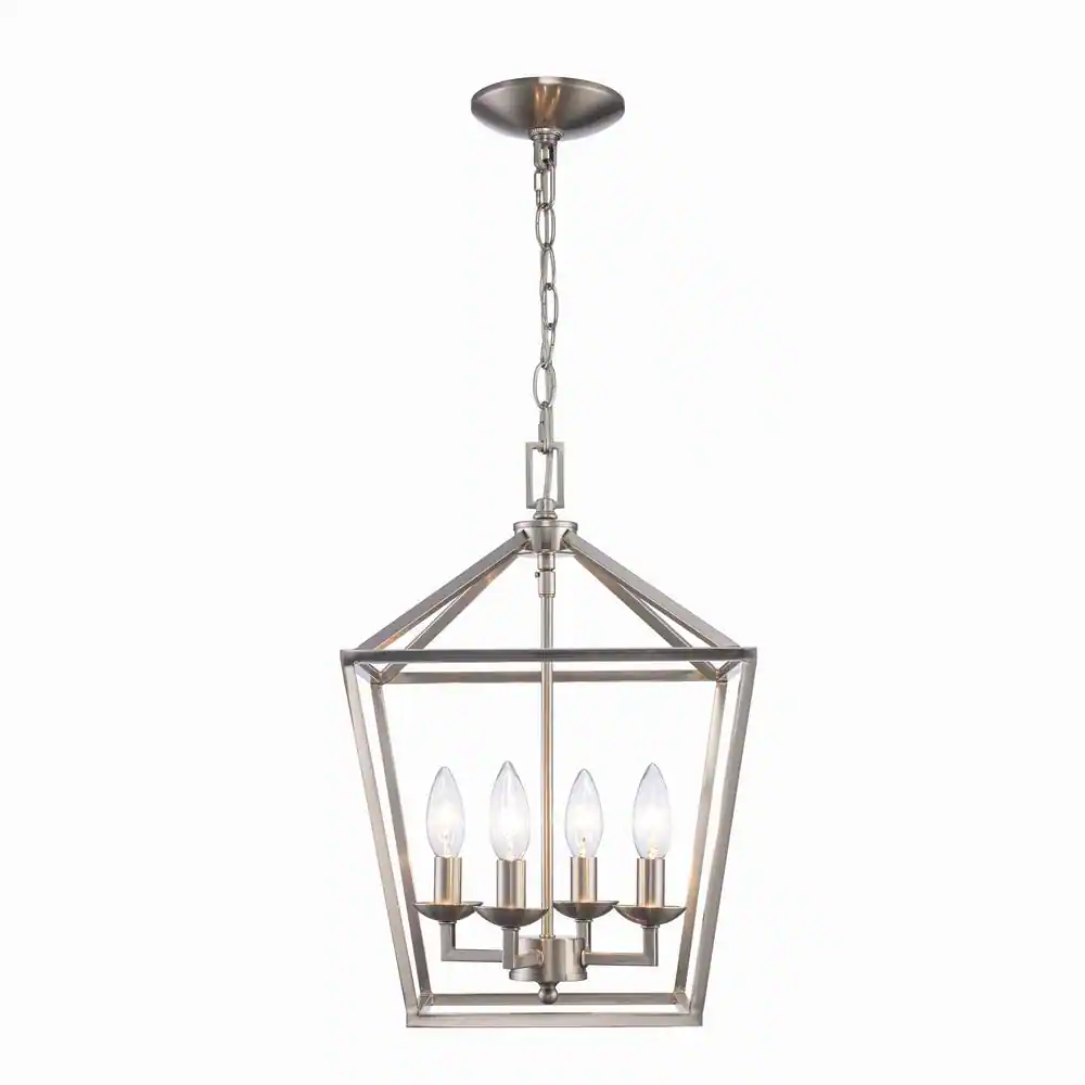 Home Decorators Collection 46201 BAN Weyburn 4-Light Brushed Nickel Caged Farmhouse Chandelier for Dining Room. Lantern Kitchen Light