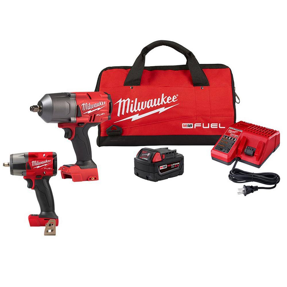 Milwaukee 2767-21B-2960-20 M18 FUEL 18V Lithium-Ion Brushless Cordless 1/2 in. and 3/8 in. Impact Wrench with Friction Ring Kit (2-Tool)