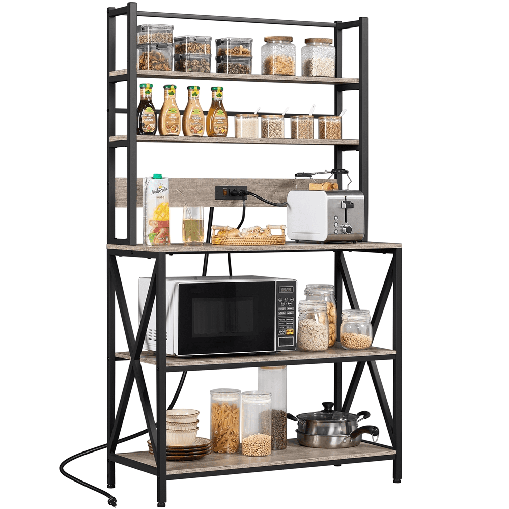 SmileMart 5-Tier Kitchen Baker's Racks with Power Outlets for Kitchens. Gray