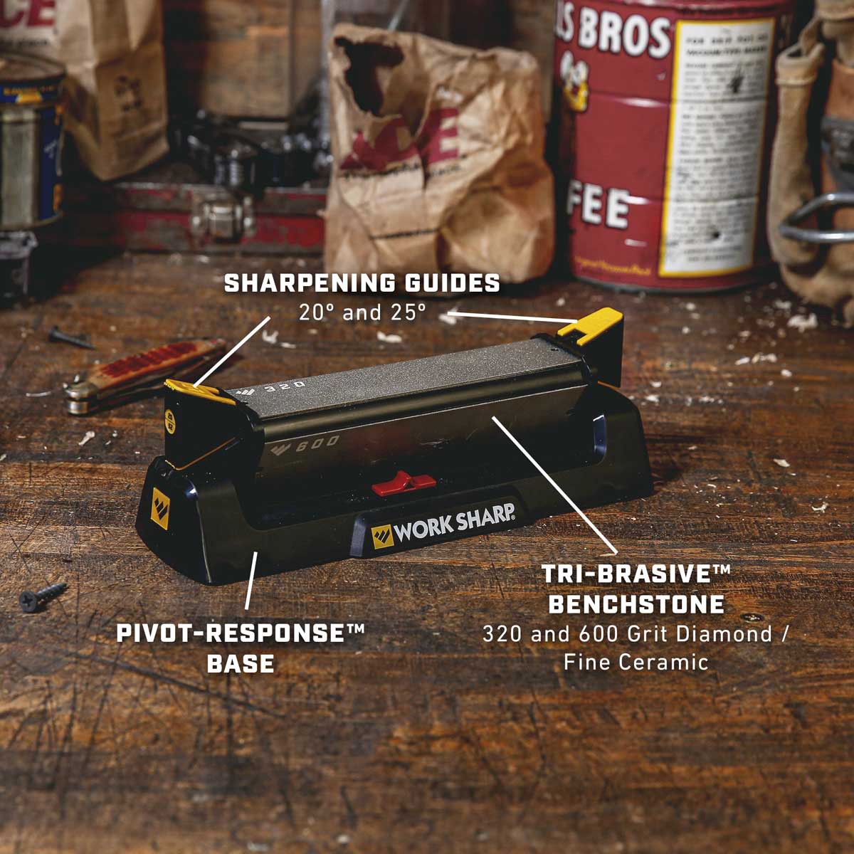 Work Sharp Benchstone Knife Sharpener w/ Tri-Brasive & Pivot Response