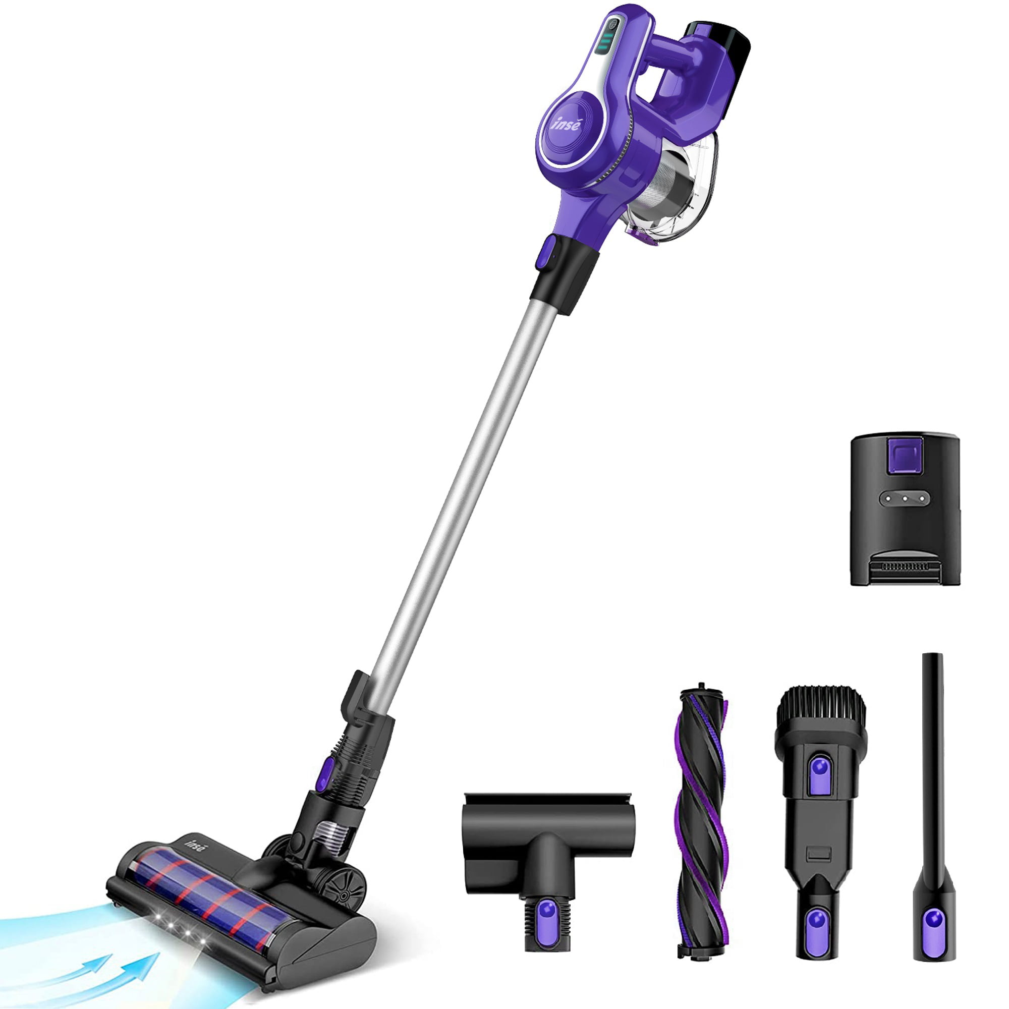 INSE Cordless Vacuum Cleaner. 25kPa 300W Powerful Suction Stick Vacuum Cleaner up to 45min Runtime. Rechargeable Battery Vacuum. 10-in-1 Lightweight Vacuum for Carpet Hard Floor Pet Hair