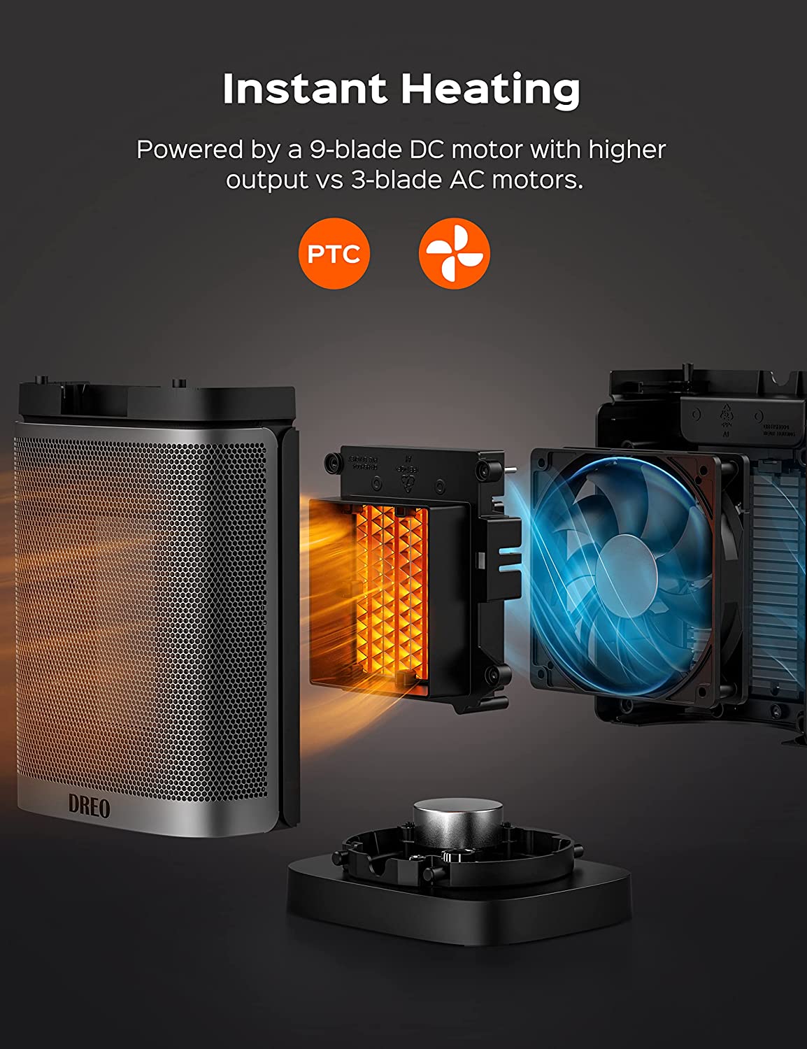 Dreo Portable Space Heater. 70°Oscillating Electric Heaters with Digital Thermostat. 1500W PTC Ceramic Heater. 4 Modes. 12h Timer. Safety Quiet Heating. Small Heater for Bedroom. Office. Indoor Use