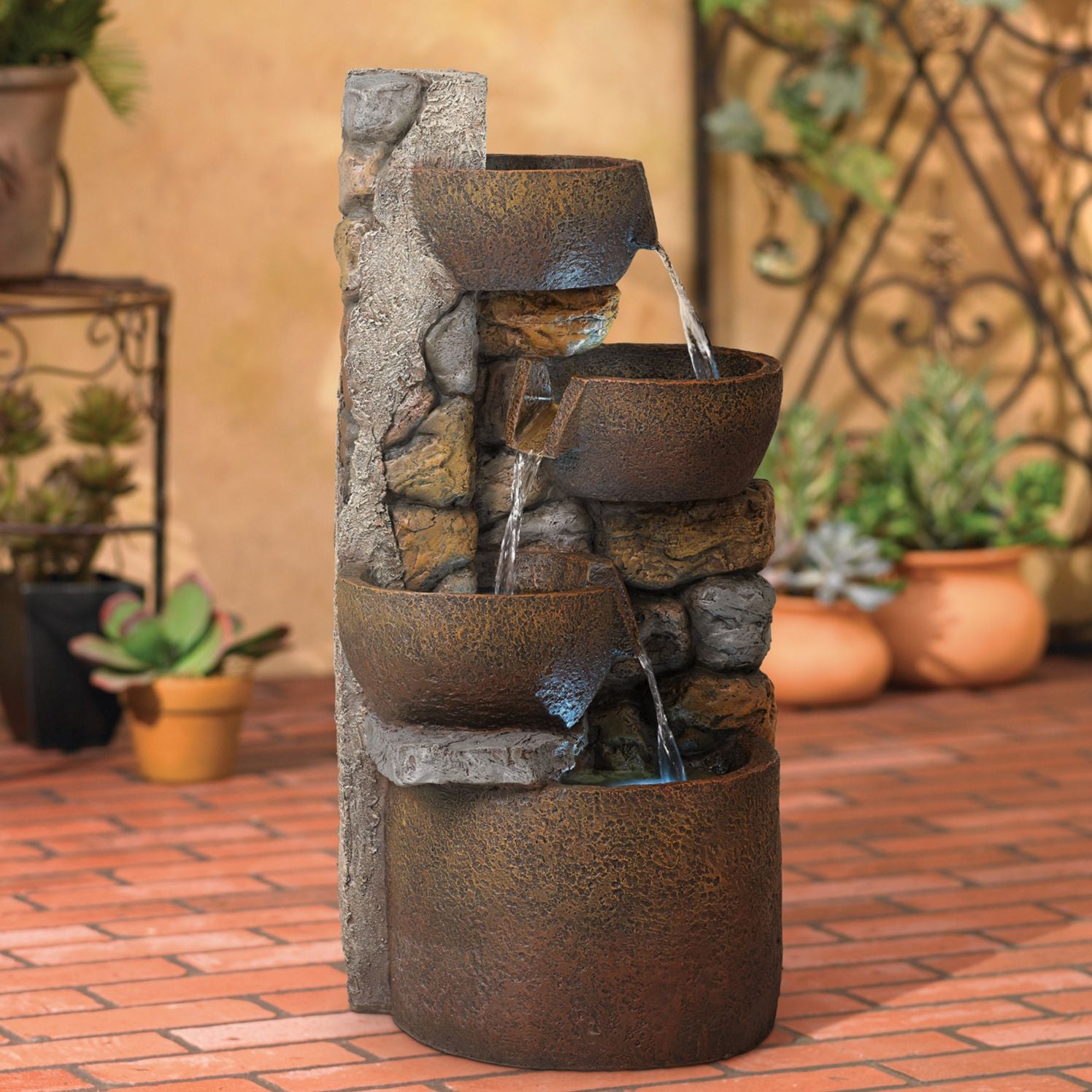 John Timberland Rustic Outdoor Floor Water Fountain with Light LED 29″ High Cascading Urn for Yard Garden Patio Deck Home