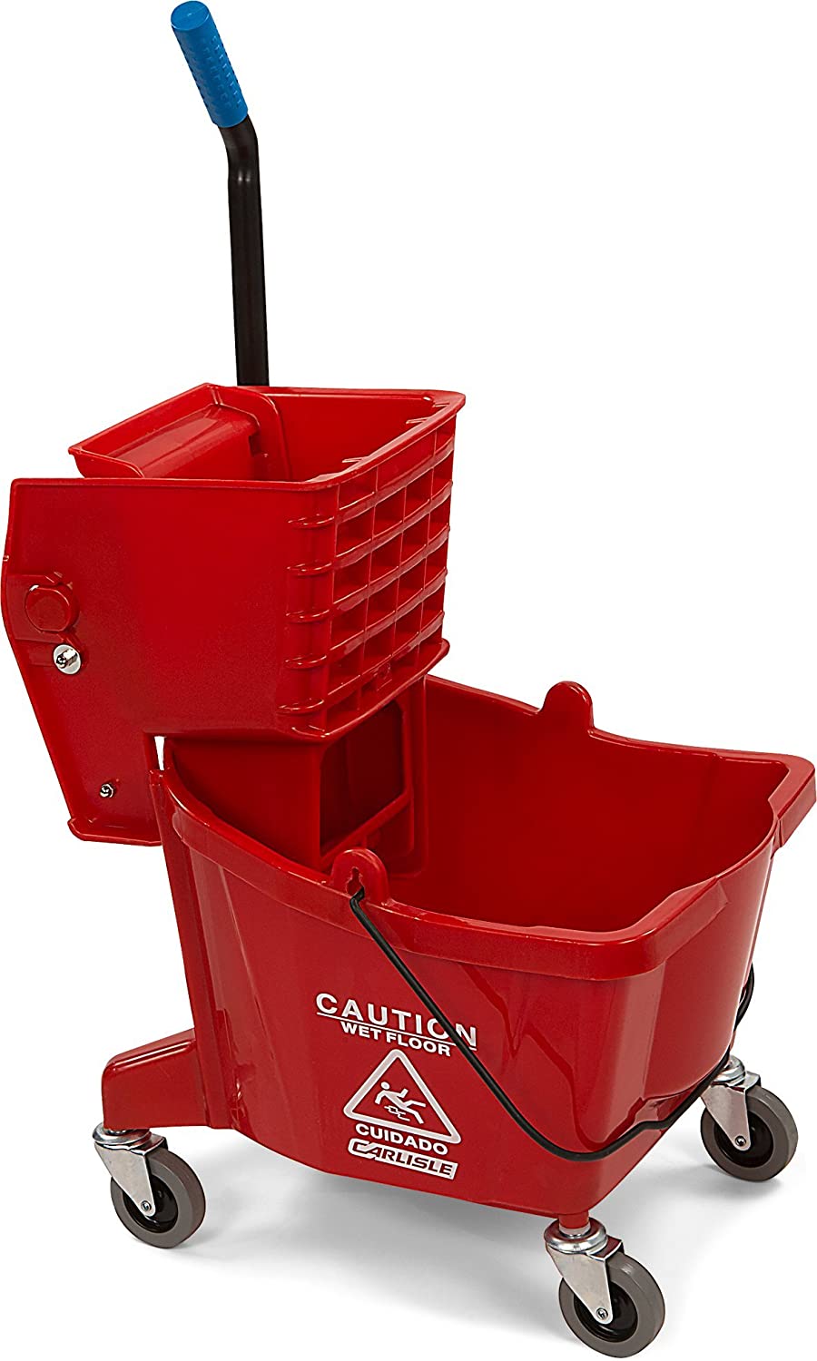 Carlisle 3690805 Commercial Mop Bucket With Side Press Wringer. 26 Quart Capacity. Red