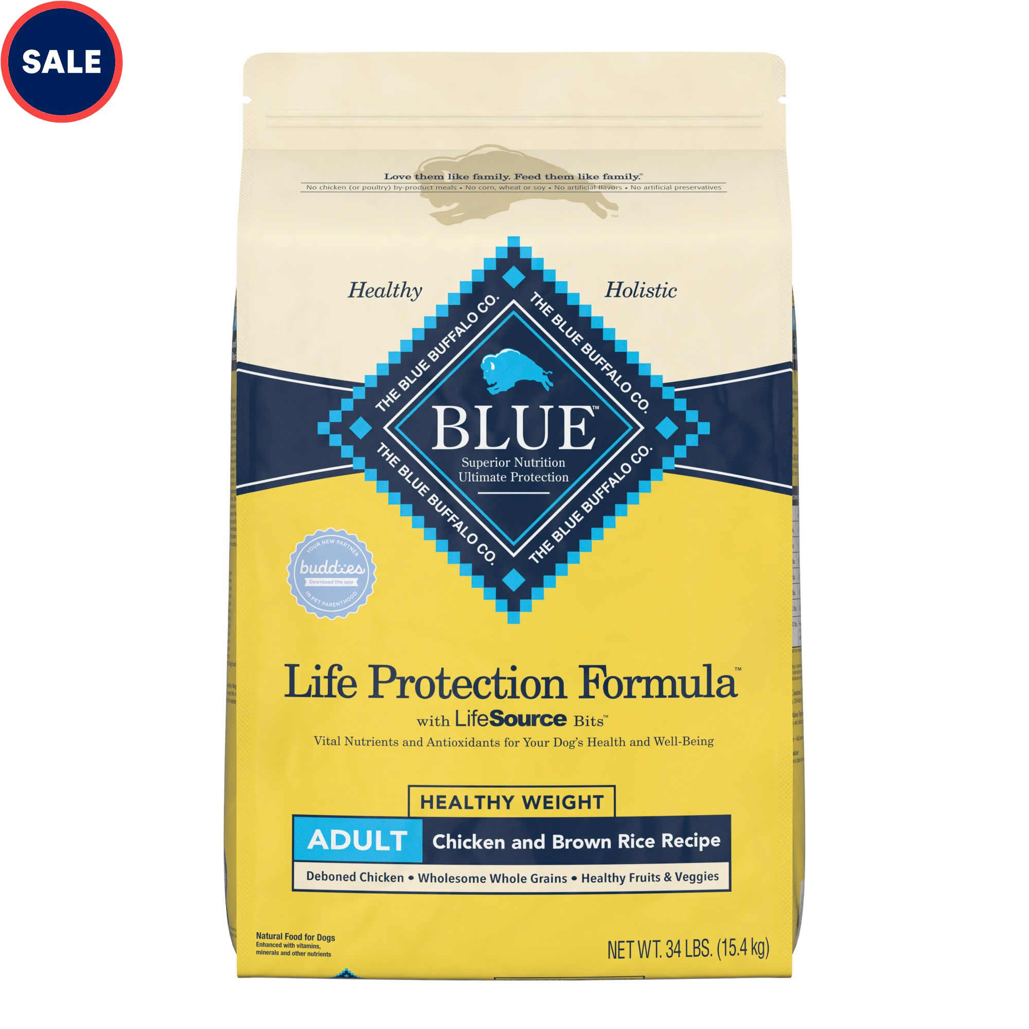 Blue Buffalo Life Protection Formula Natural Adult Healthy Weight Chicken and Brown Rice Dry Dog Food. 34 lbs.