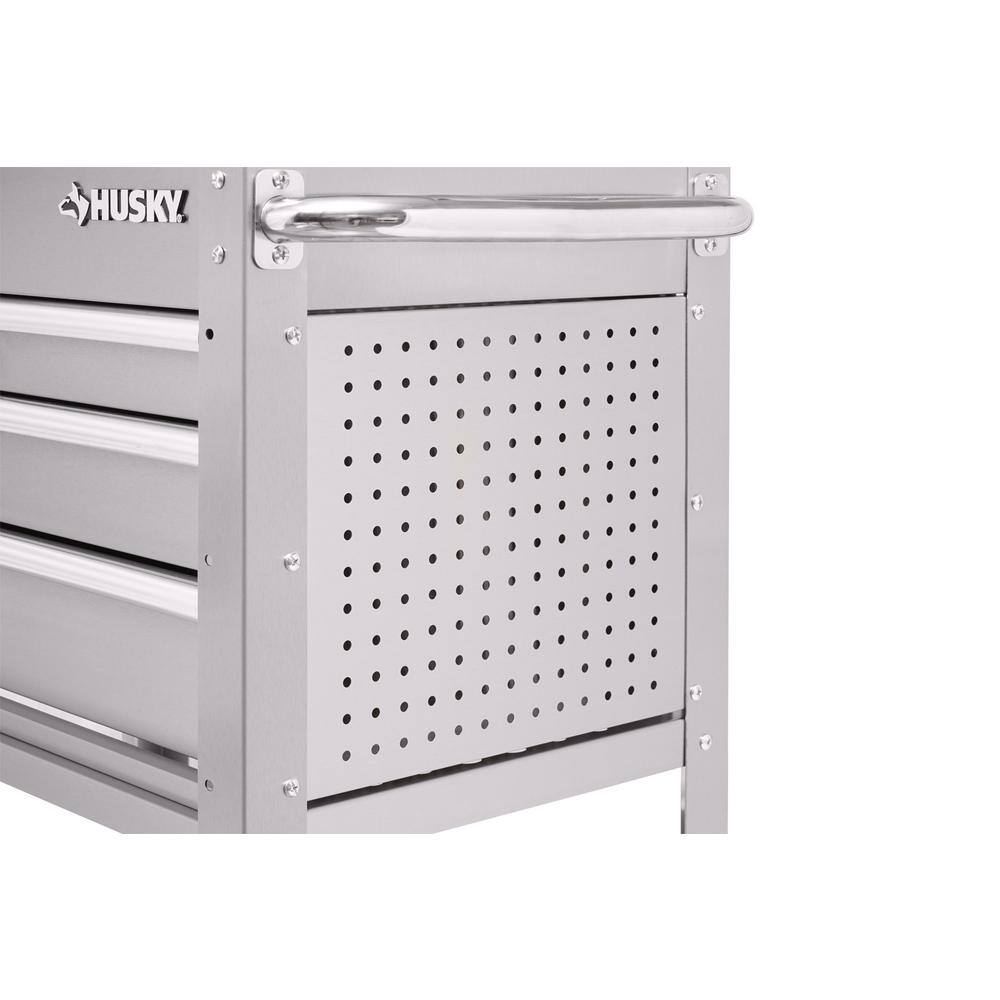 Husky HOUC3304JX1 33 in. 4-Drawer Stainless Steel Mechanics Cart