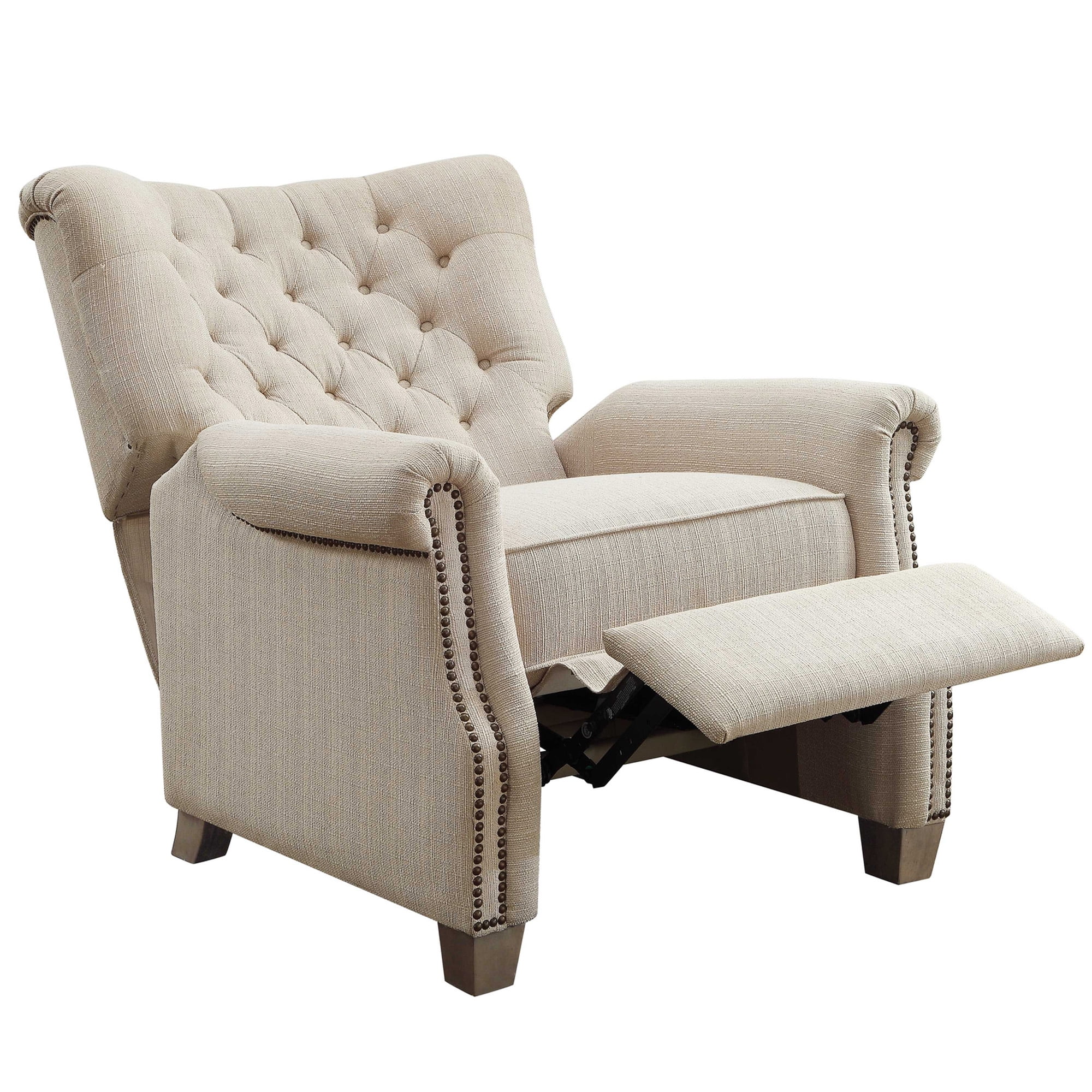 Better Homes & Gardens Tufted Push Back Recliner. Beige Fabric Upholstery