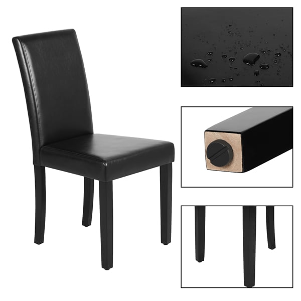 Easyfashion PU Leather Padded High Back Parsons Dining Chairs. Set of 4. Black
