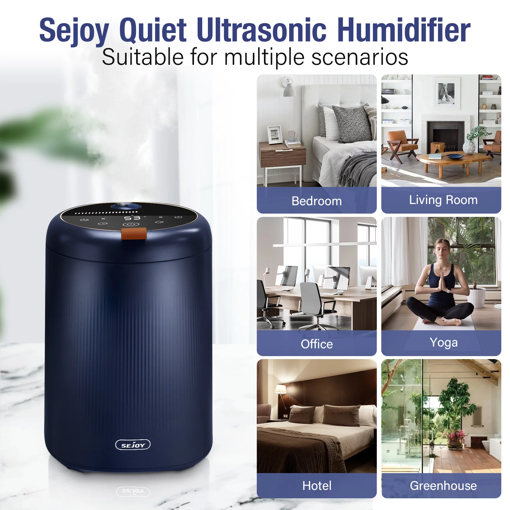 Sejoy Room Humidifier for Bedroom.4L Top Fill Ultrasonic Warm and Cool Mist Humidifier.Ultra Quiet Humidistat. Blue
