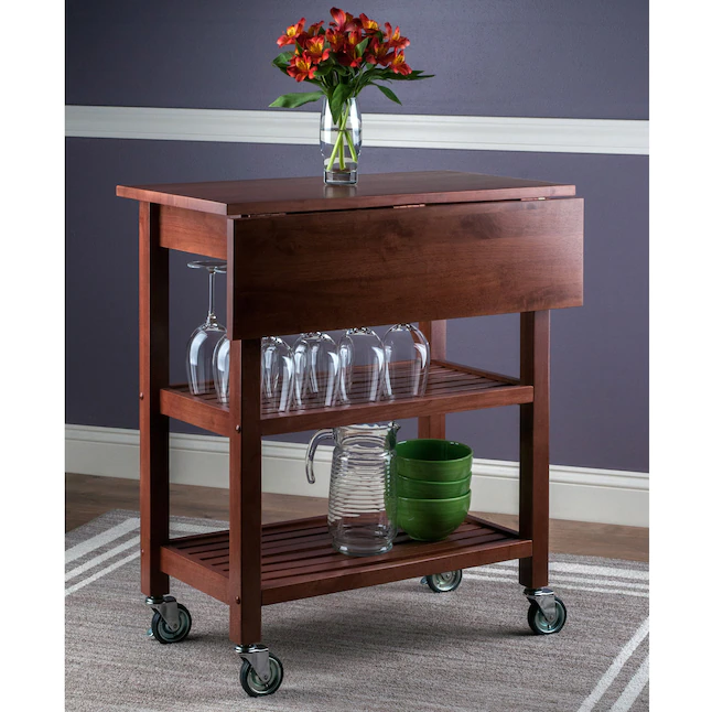 Winsome Wood  Brown Wood Base with Wood Top Rolling Kitchen Cart (16.66-in x 28.27-in x 33.07-in)