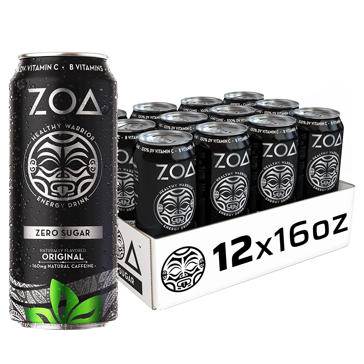 ZOA Zero Sugar Healthy. Positive Energy Drink. Original. 16 oz. (12 Pack)