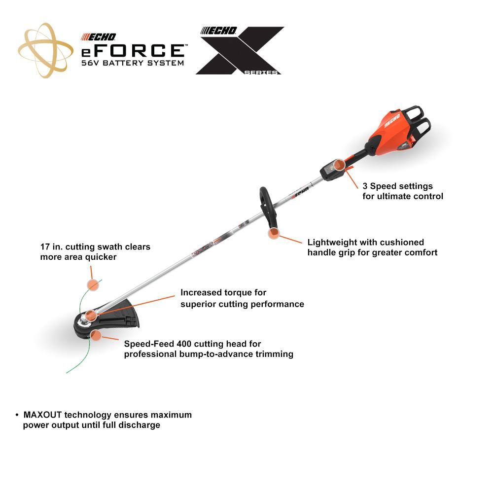 ECHO DSRM-2600R2 eFORCE 56V X Series 17 in. Brushless Cordless Battery String Trimmer with 5.0Ah Battery and Rapid Charger