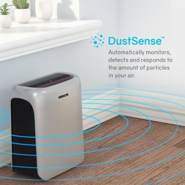 Oreck WK16000PC Air Response HEPA Air Purifier with Odor Control and Auto Mode for Small Rooms. Silver