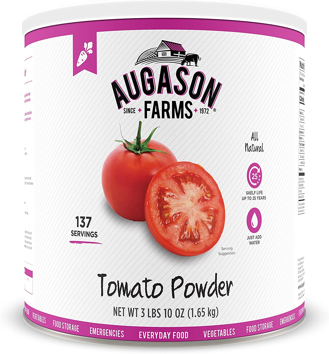 Augason Farms Tomato Powder Emergency Food Storage 3 lbs 10 oz No. 10 Can