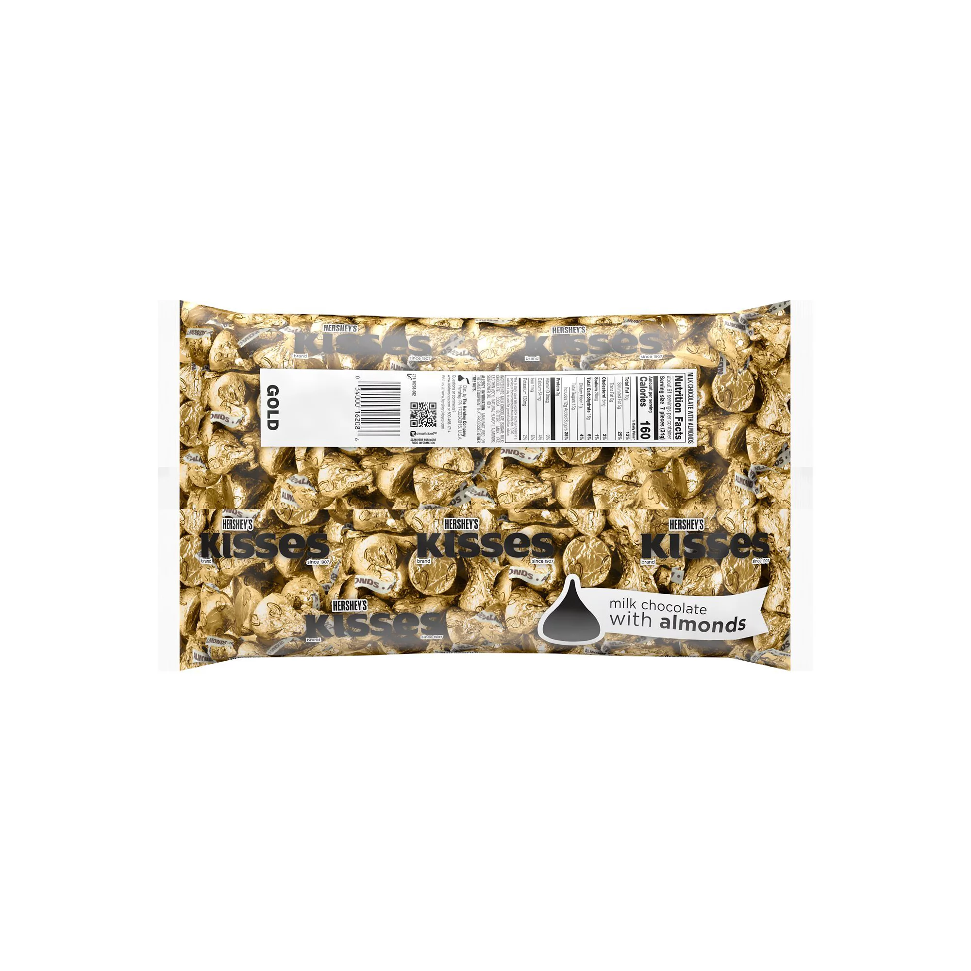 HERSHEY-S. KISSES Gold Foils Milk Chocolate with Almonds Candy. Individually Wrapped. 66.7 oz. Bulk Bag (400 Pieces)
