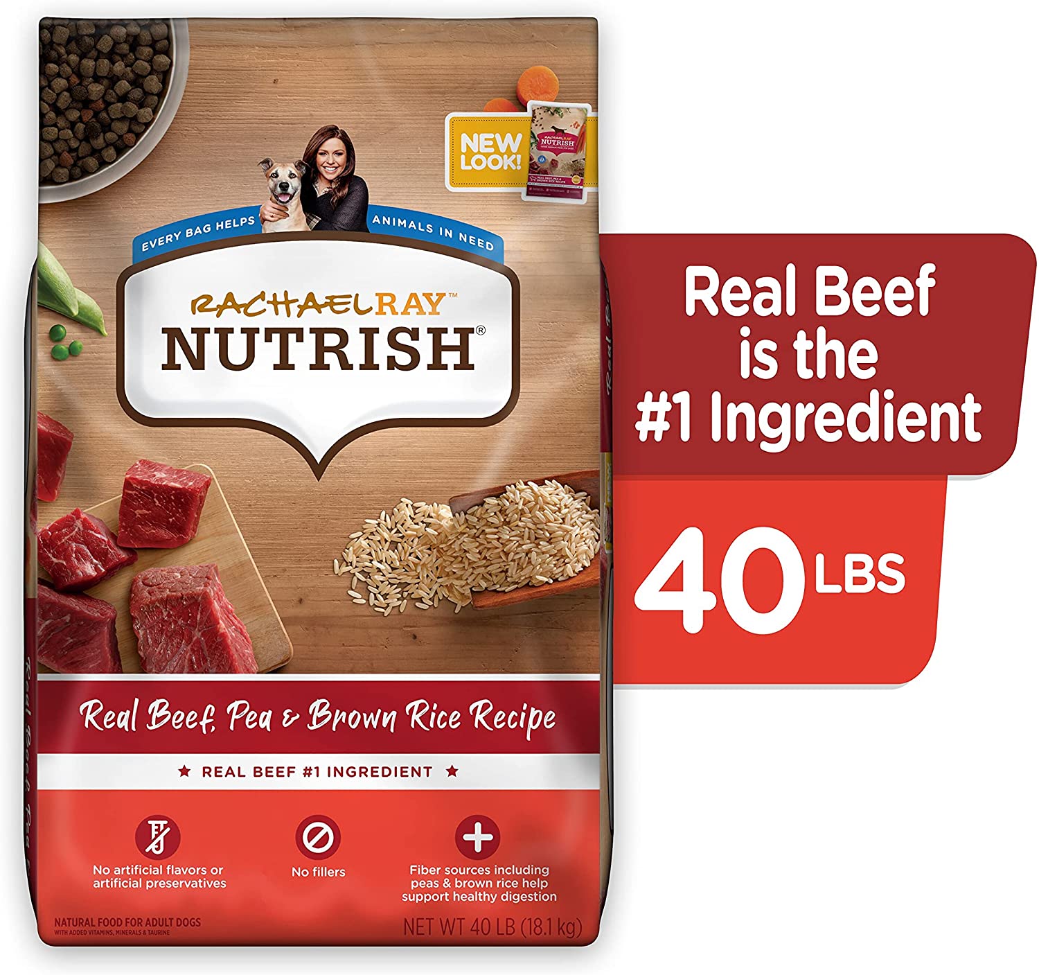 Rachael Ray Nutrish Premium Natural Dry Dog Food. Real Beef. Pea. & Brown Rice Recipe. 40 Pounds