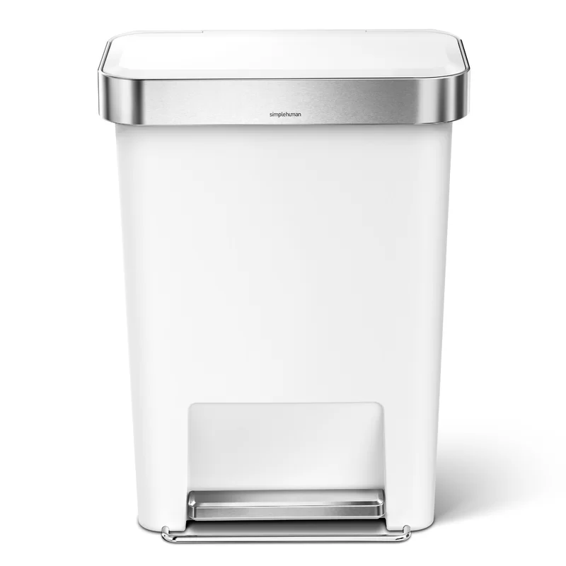 simplehuman 45 Liter / 12 Gallon Rectangular Kitchen Step Trash Can with Soft-Close Lid. White Plastic