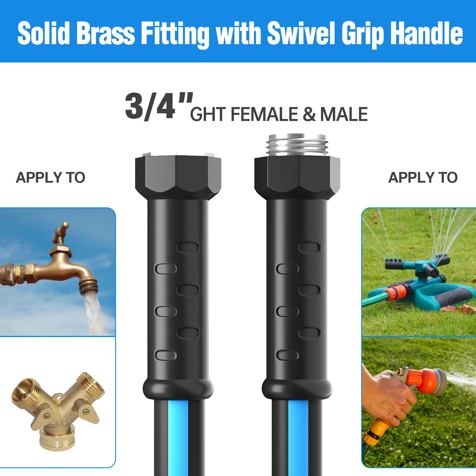 Gardguard Garden Hose 25ft x 5/8″ Heavy Duty. Lightweight Not for Drinking Water. Include Nozzle. Black & Blue