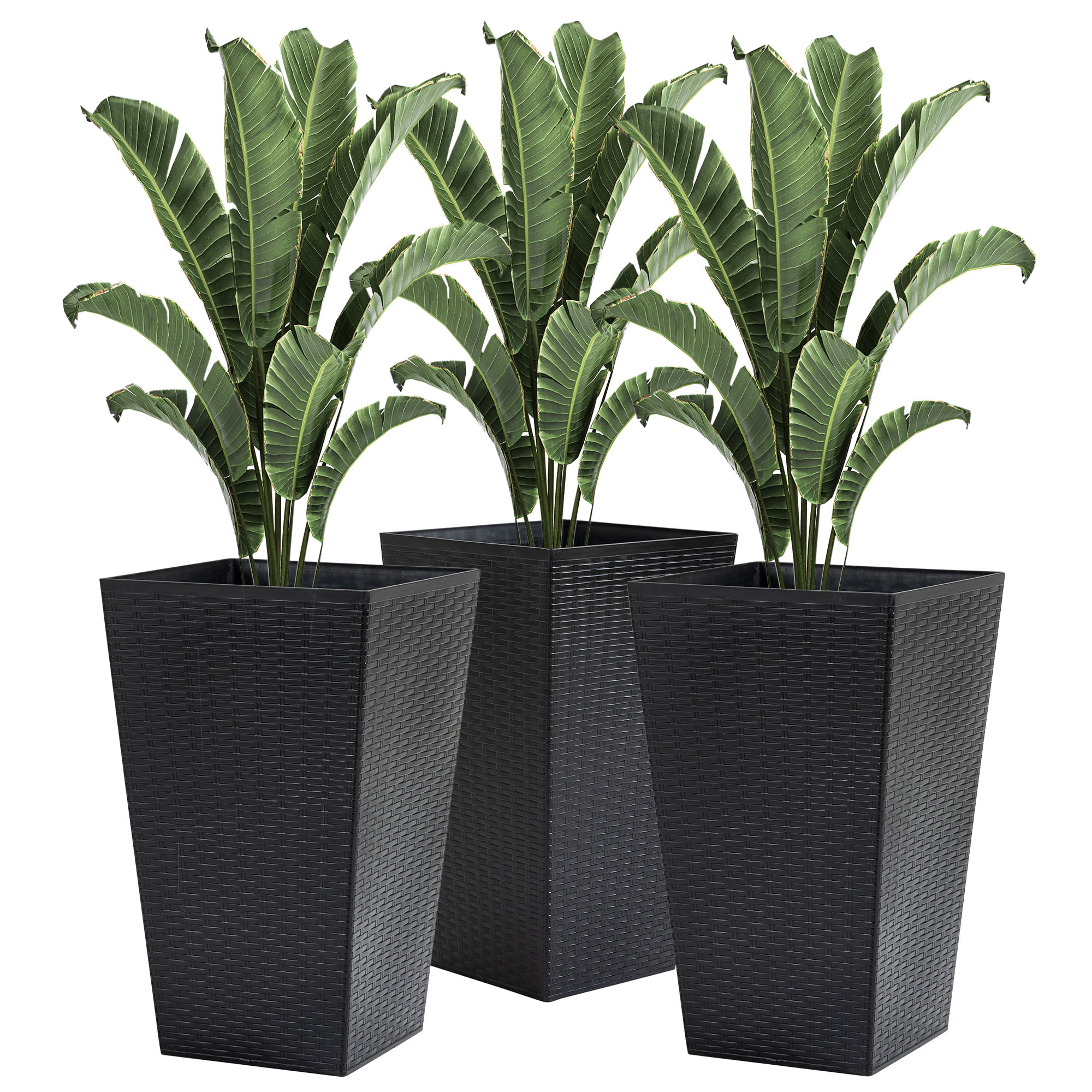 Outsunny Set of 3 Tall Planters. Outdoor & Indoor Flower Pot Set for Front Door. Entryway. Patio and Deck. Black