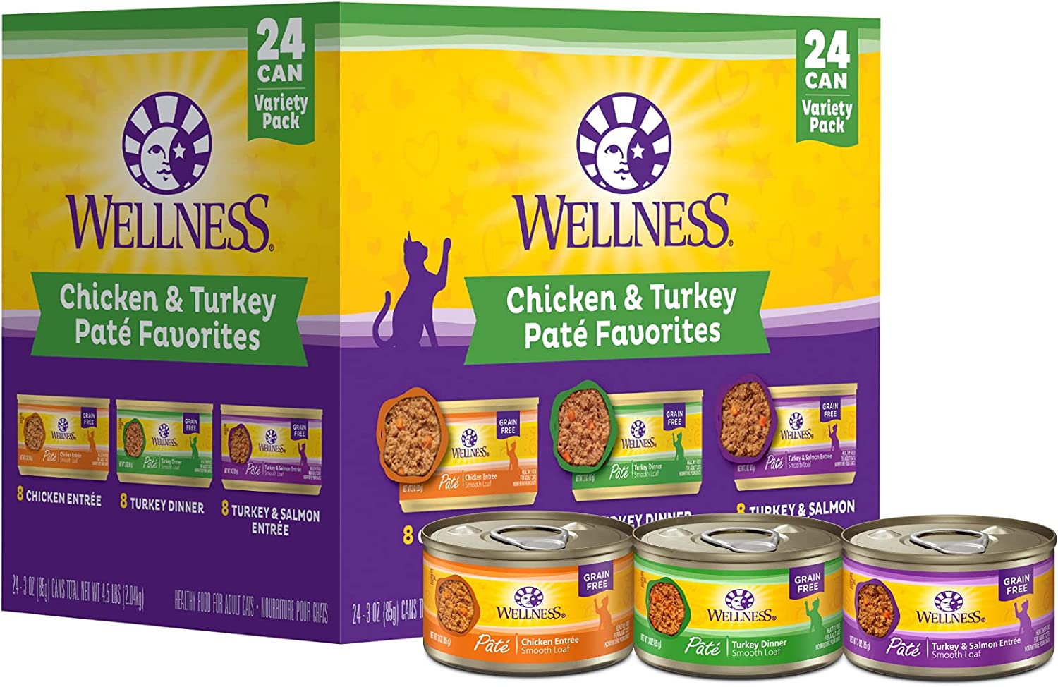 Wellness Complete Health Chicken & Turkey Pate Favorites Variety Pack Wet Adult Cat Food. 3 oz.. Count of 24