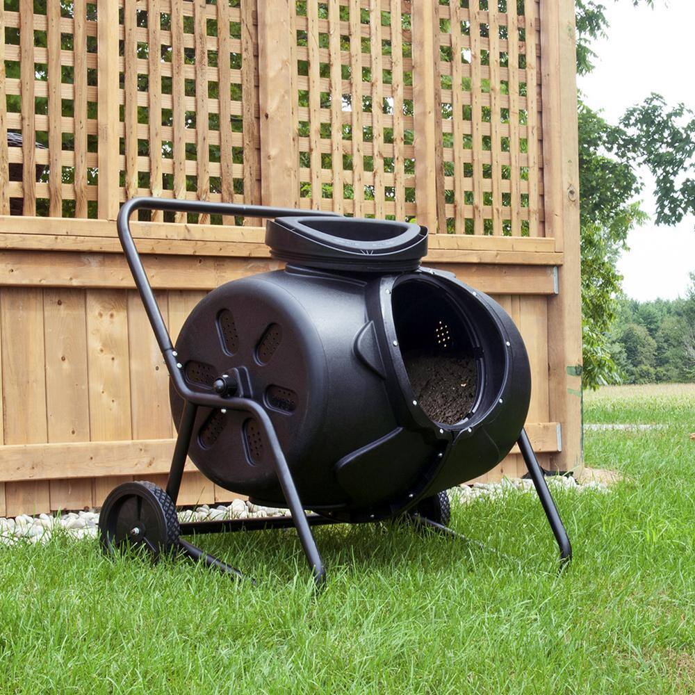 KoolScapes WTCB-50 Koolscapes Wheeled Tumbling Composter 50 Gal. (160L) Black Rotating Outdoor Compost Bin with Wheels