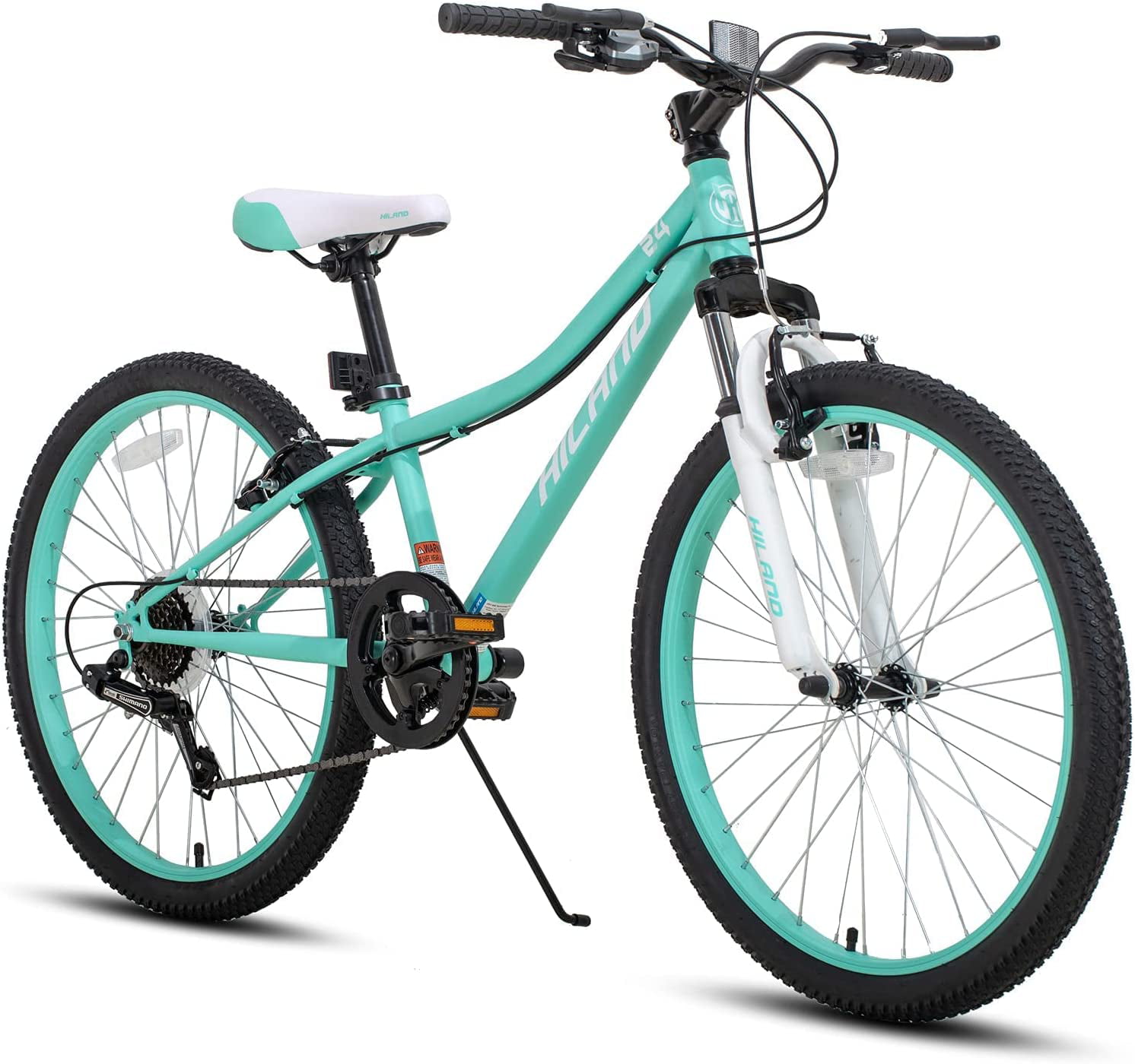Hiland 24 inch Mountain Bike Shimano 7 Speeds for Teenager with Suspension Fork. Mint Green